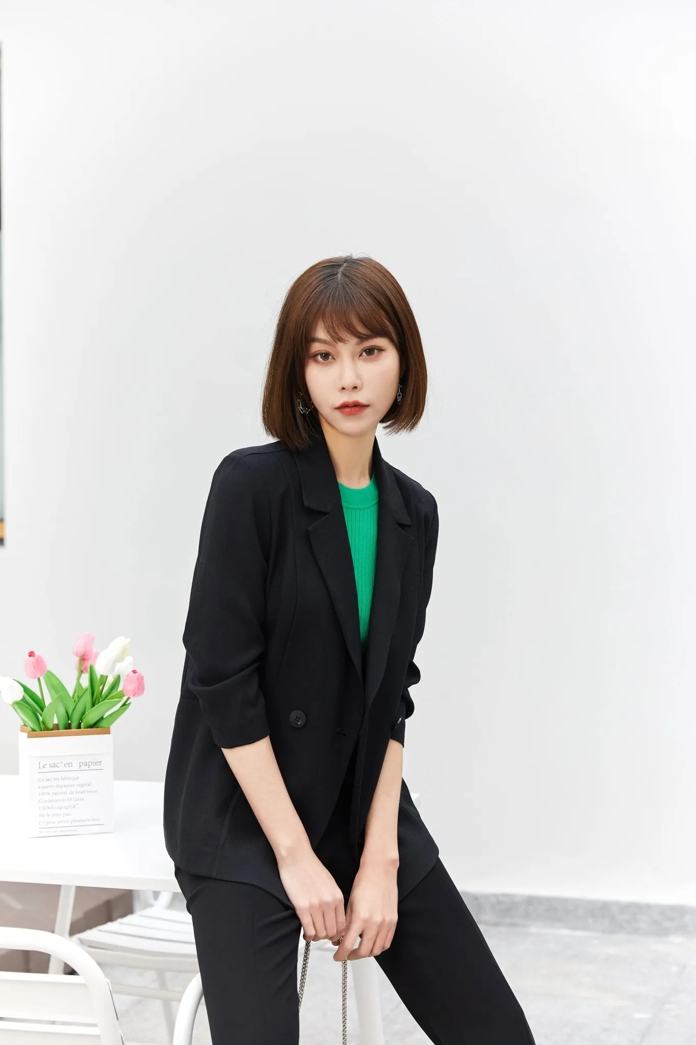 Black Slim-fit Blazer Suit Women