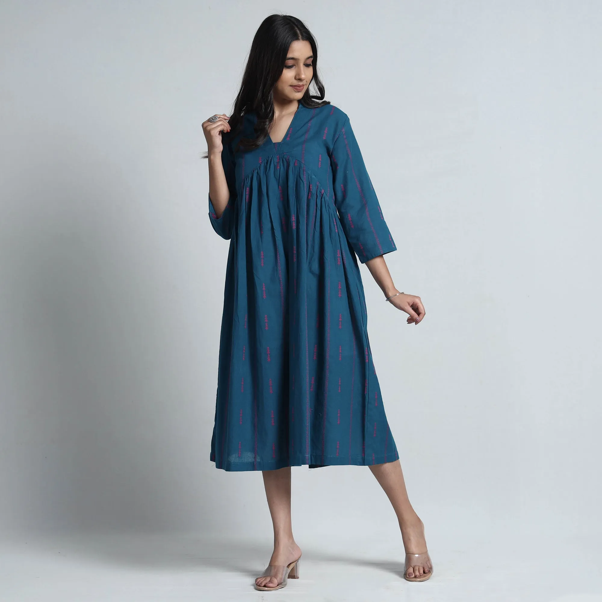 Blue - Exquisite Jacquard Cotton Dress