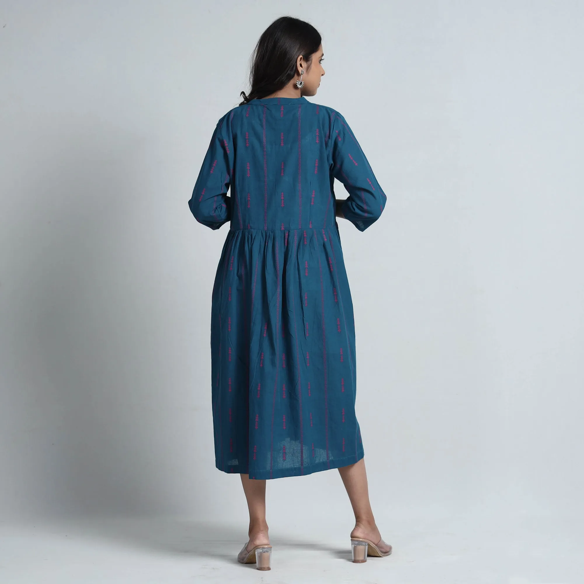 Blue - Exquisite Jacquard Cotton Dress