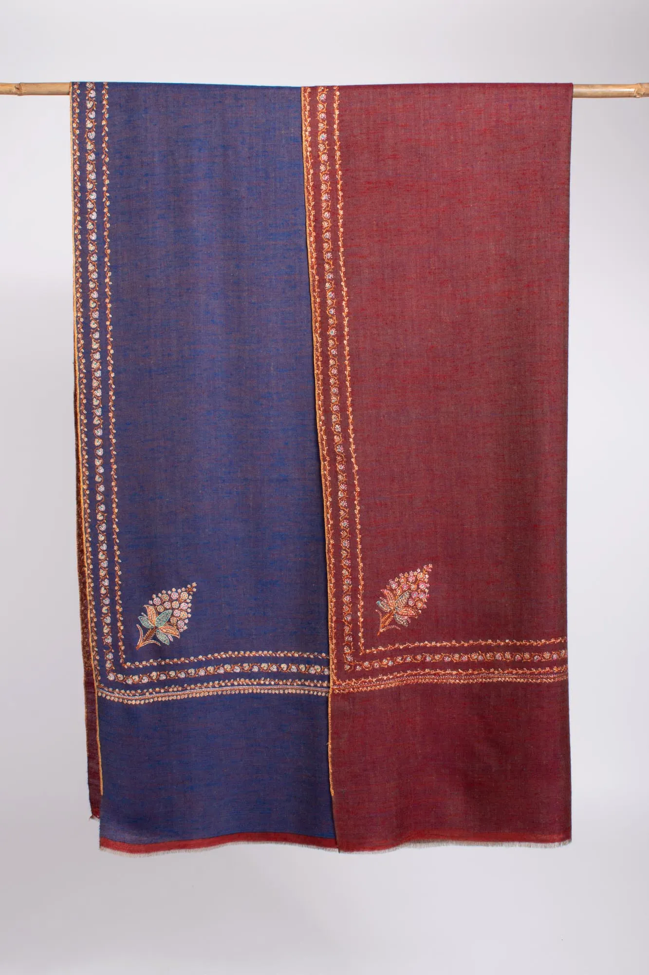 Blue Maroon Dorukha Hashia Pashmina Wrap - JASPER