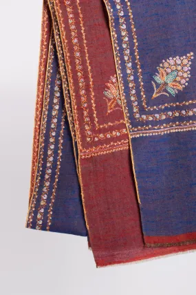 Blue Maroon Dorukha Hashia Pashmina Wrap - JASPER