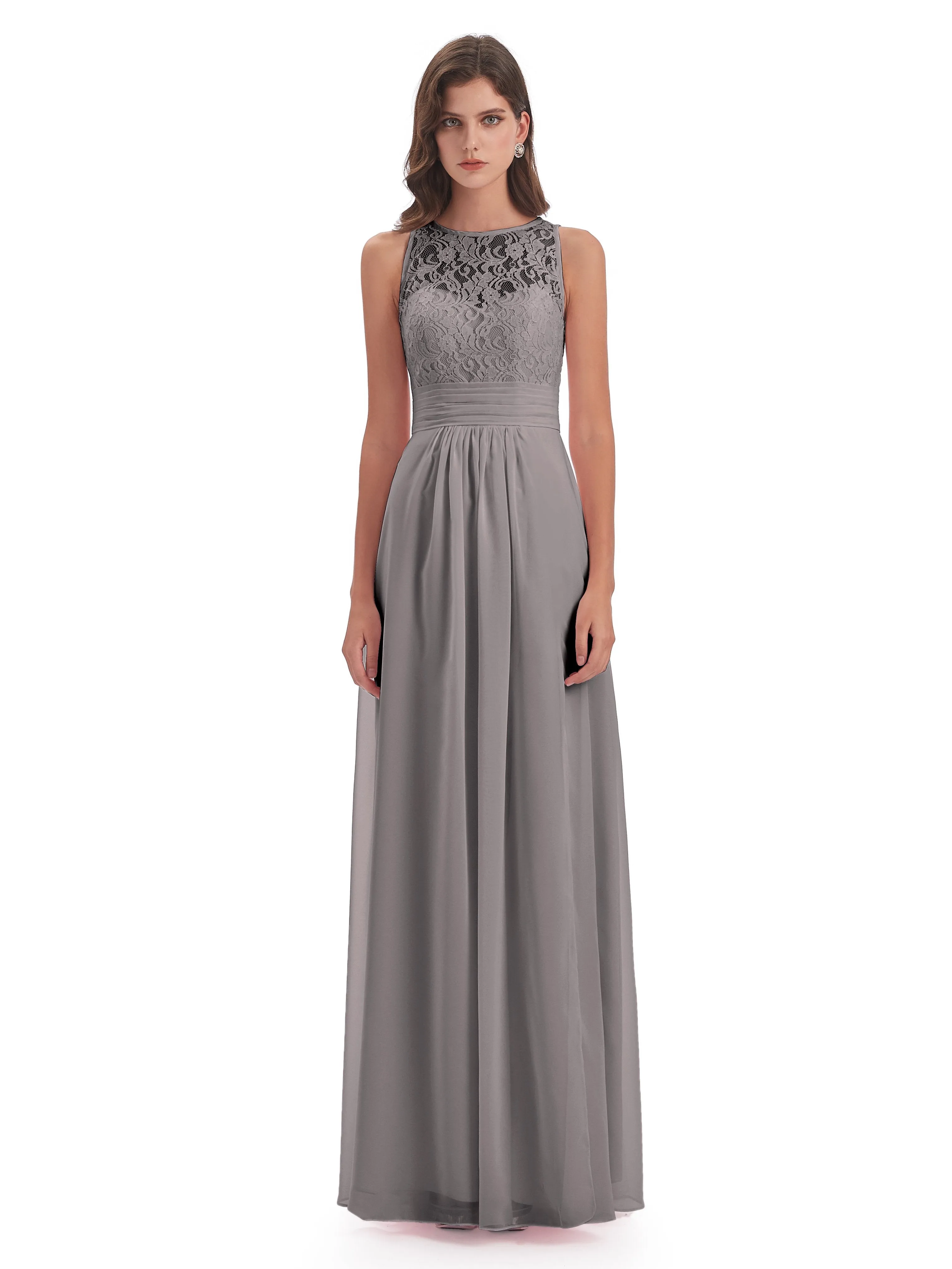 Bonnie Lace/Chiffon Sheath Keyhole Long Bridesmaid Dresses