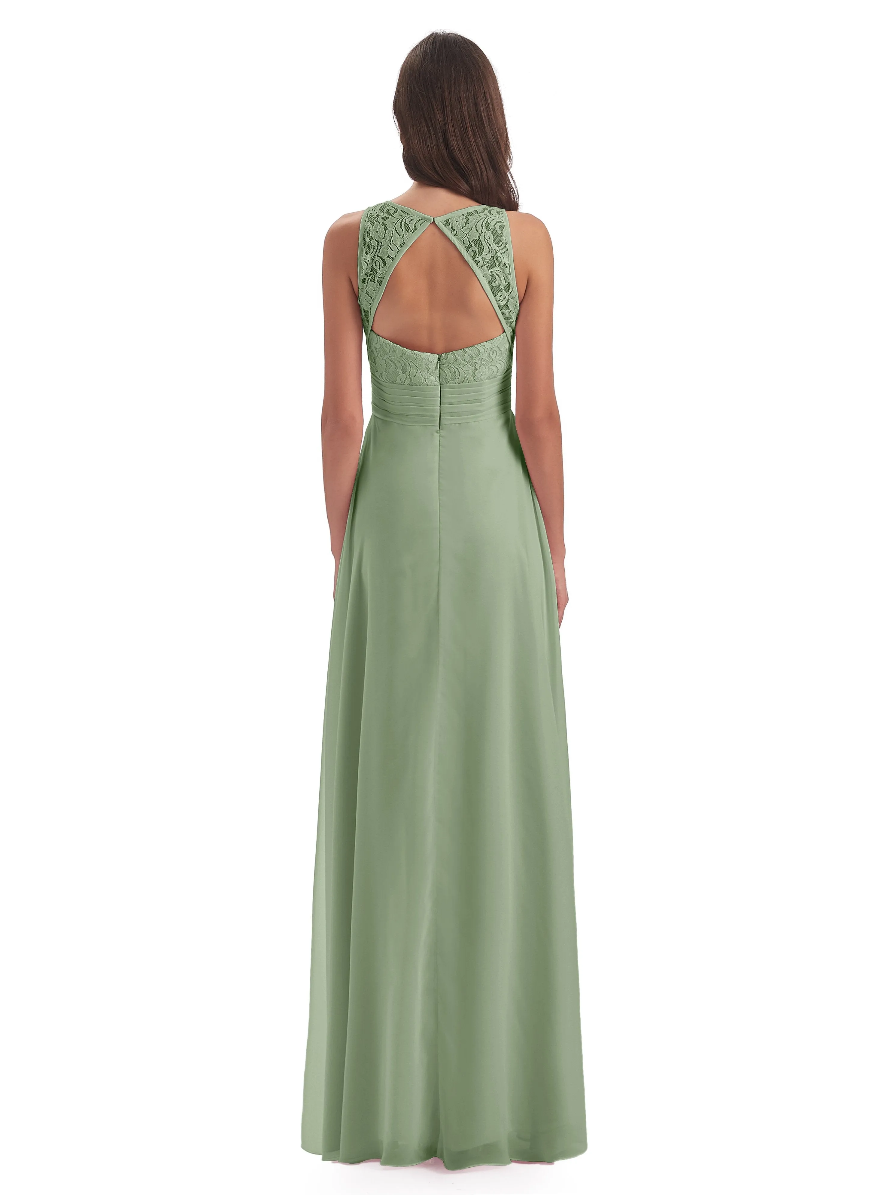 Bonnie Lace/Chiffon Sheath Keyhole Long Bridesmaid Dresses