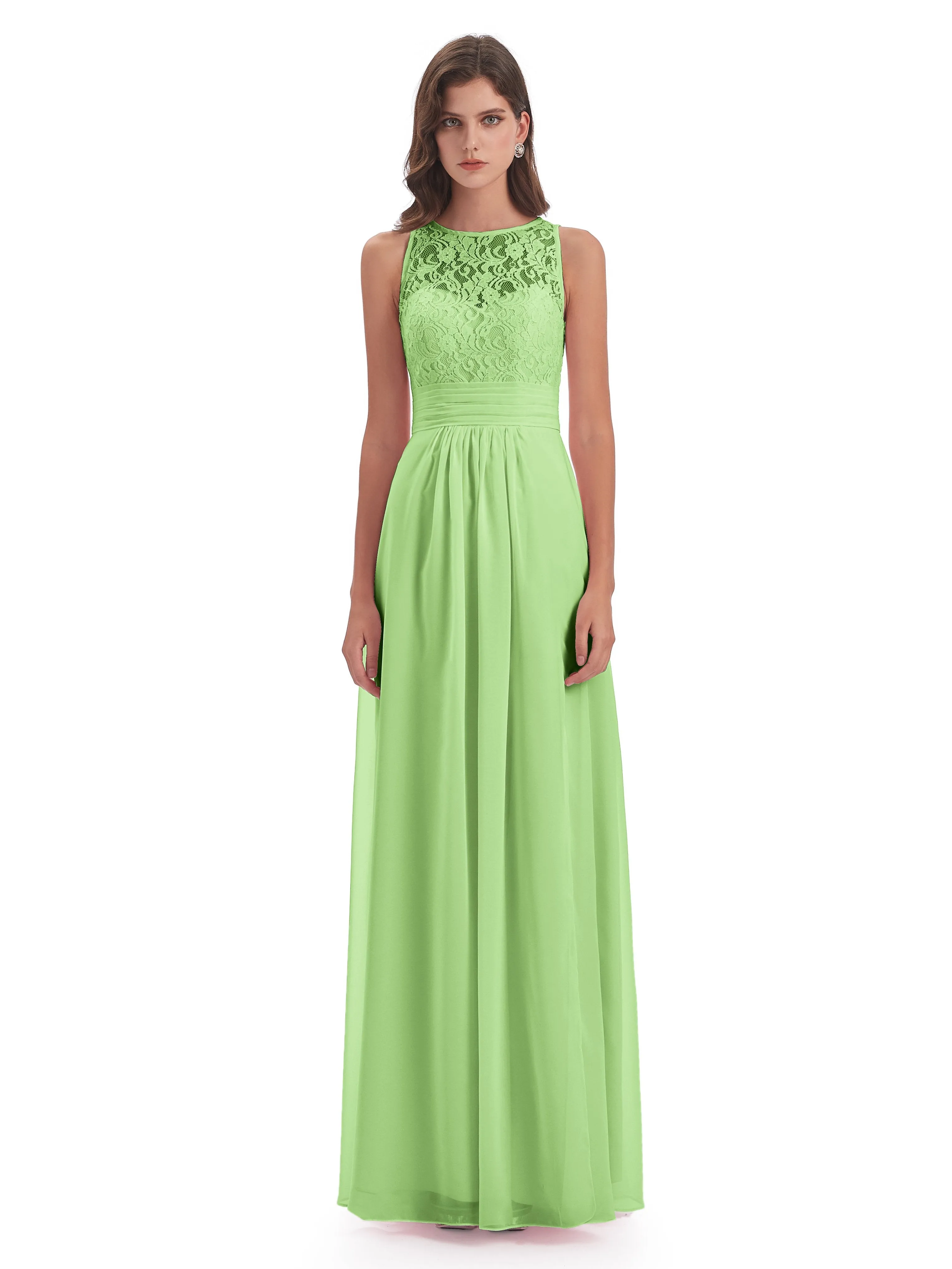 Bonnie Lace/Chiffon Sheath Keyhole Long Bridesmaid Dresses