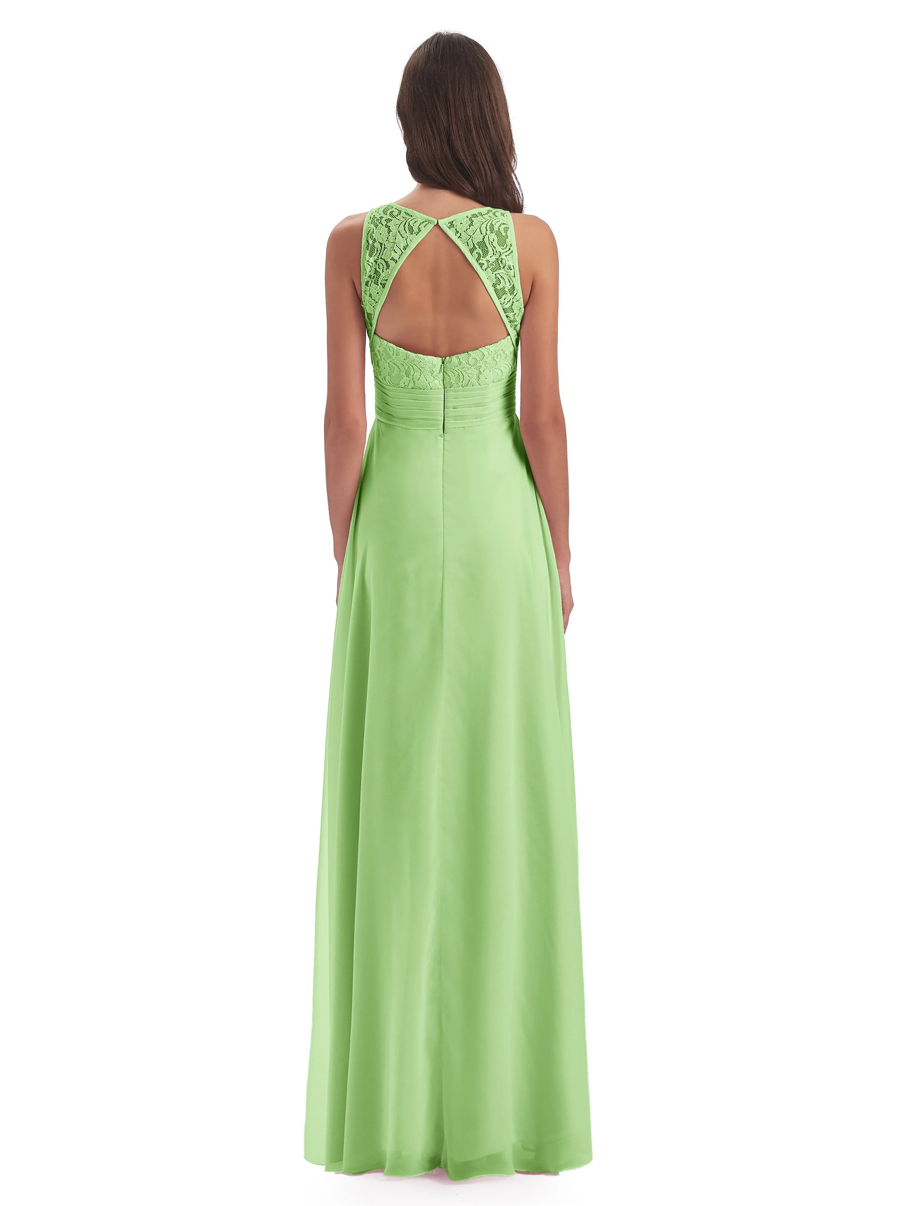 Bonnie Lace/Chiffon Sheath Keyhole Long Bridesmaid Dresses