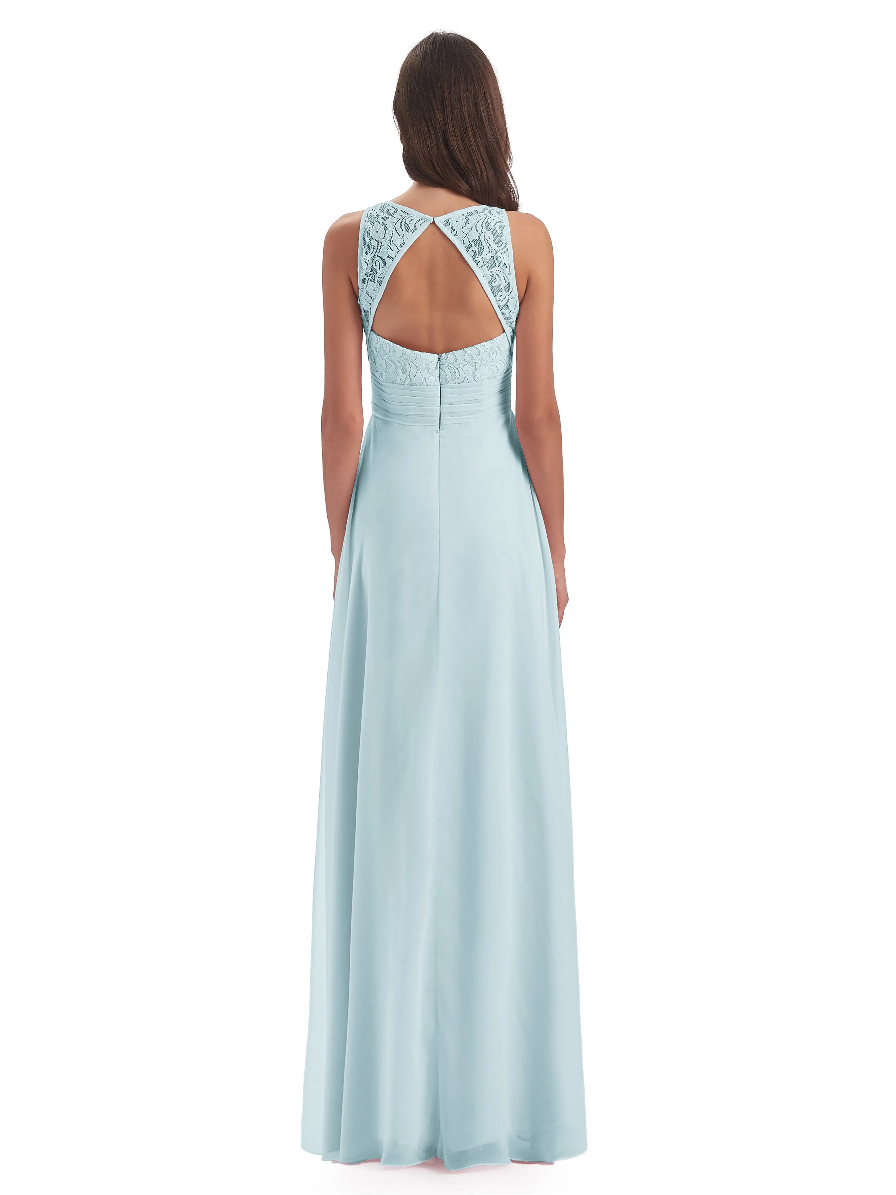 Bonnie Lace/Chiffon Sheath Keyhole Long Bridesmaid Dresses