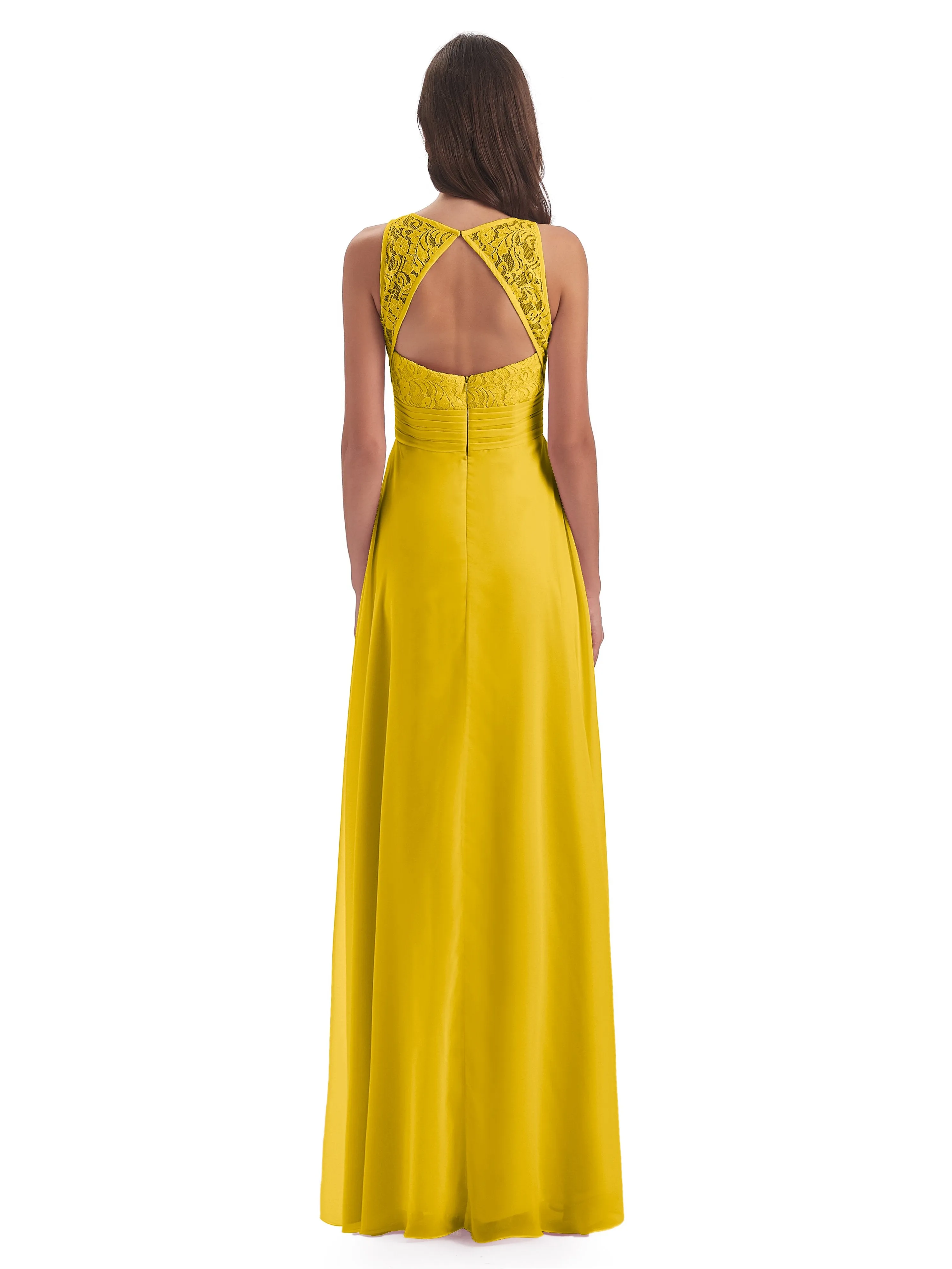 Bonnie Lace/Chiffon Sheath Keyhole Long Bridesmaid Dresses