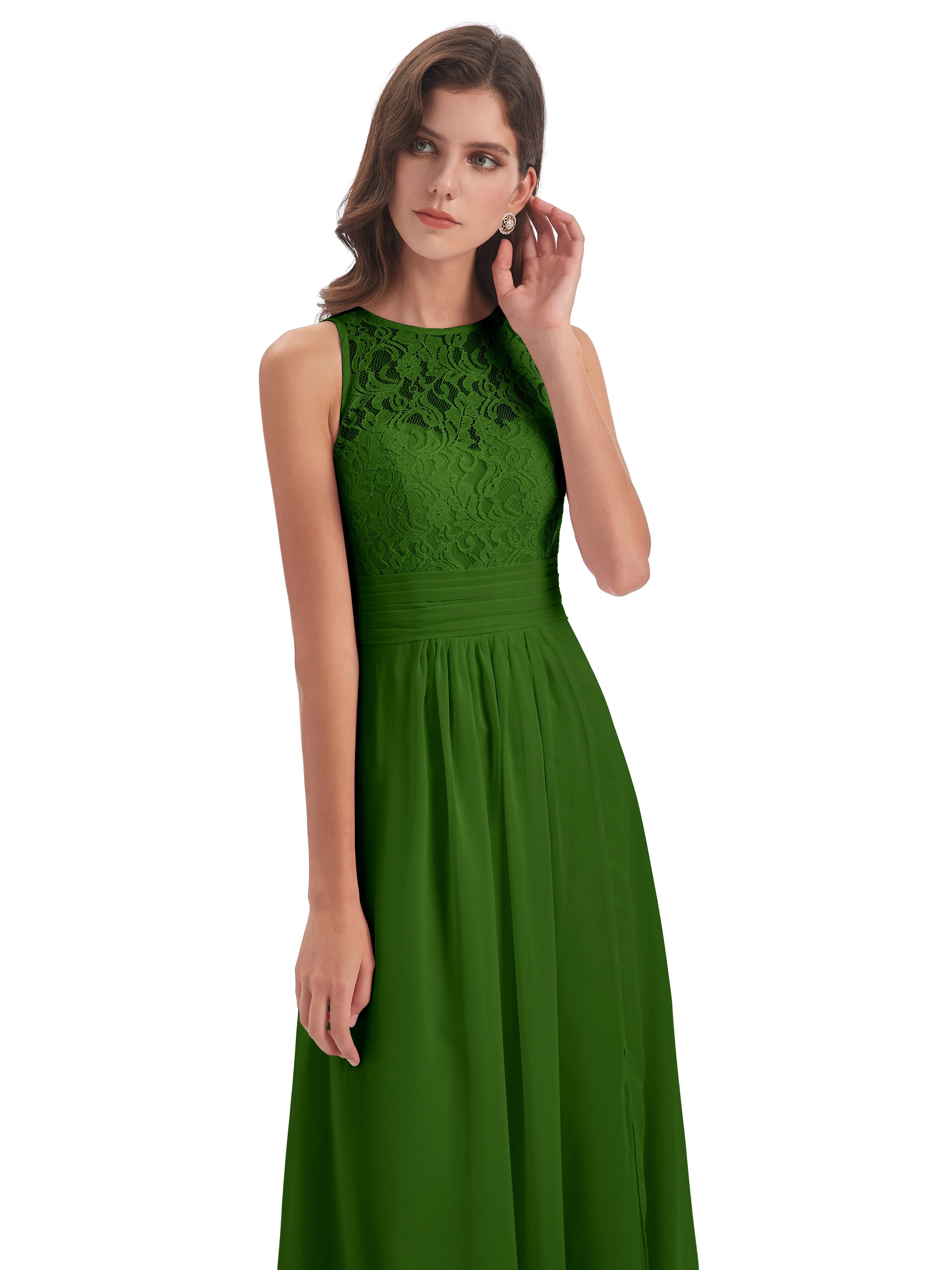 Bonnie Lace/Chiffon Sheath Keyhole Long Bridesmaid Dresses