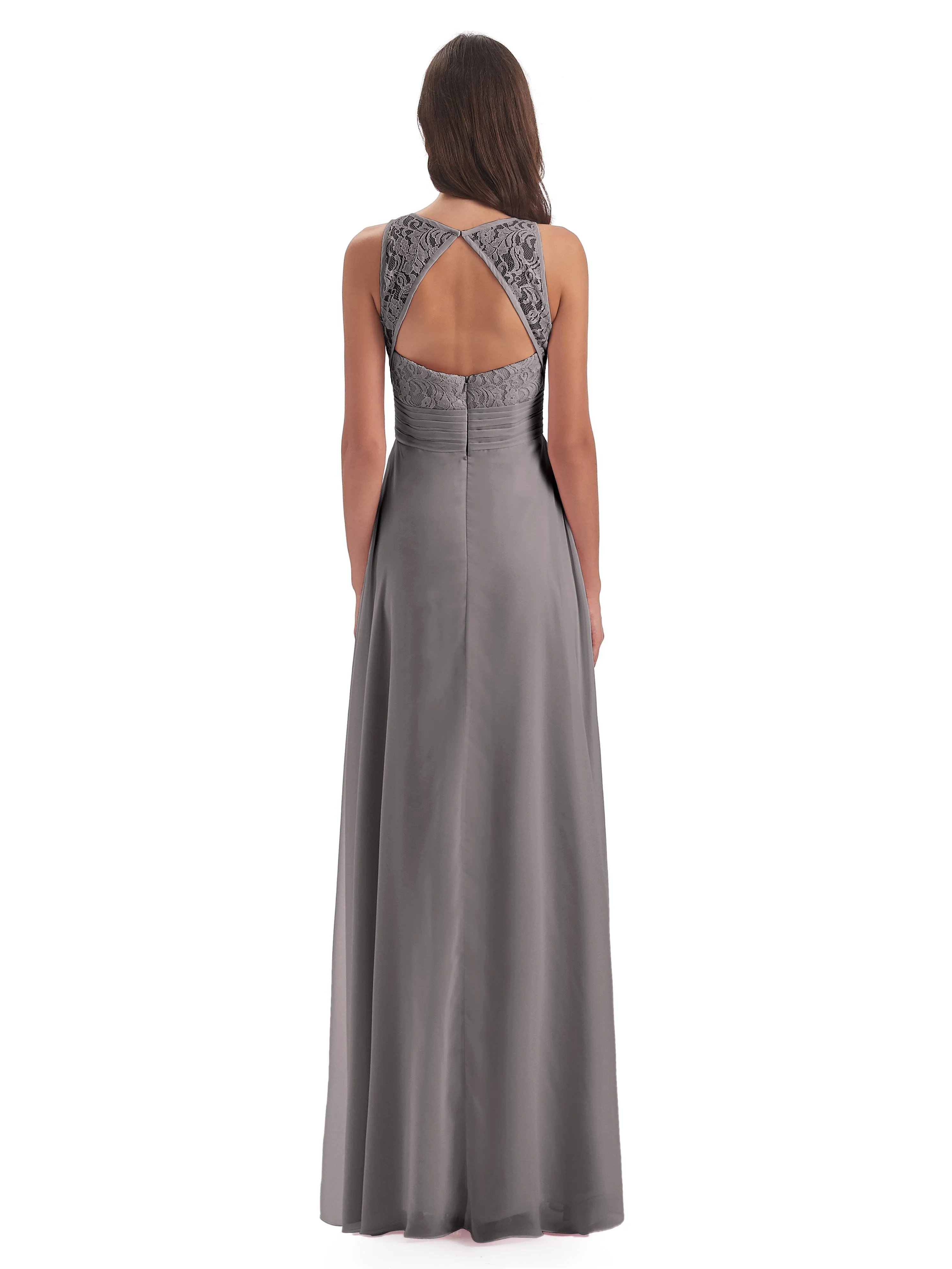 Bonnie Lace/Chiffon Sheath Keyhole Long Bridesmaid Dresses