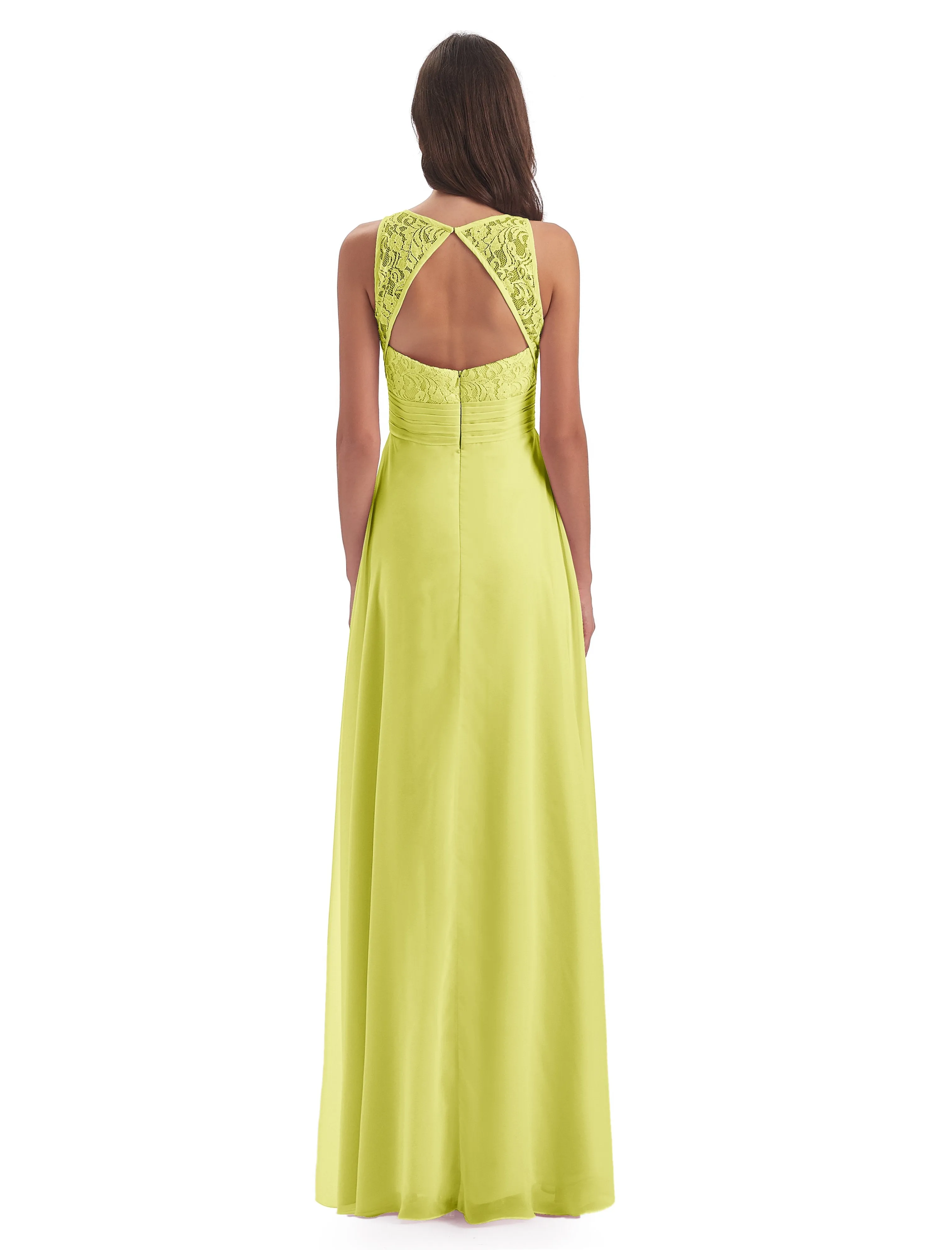 Bonnie Lace/Chiffon Sheath Keyhole Long Bridesmaid Dresses