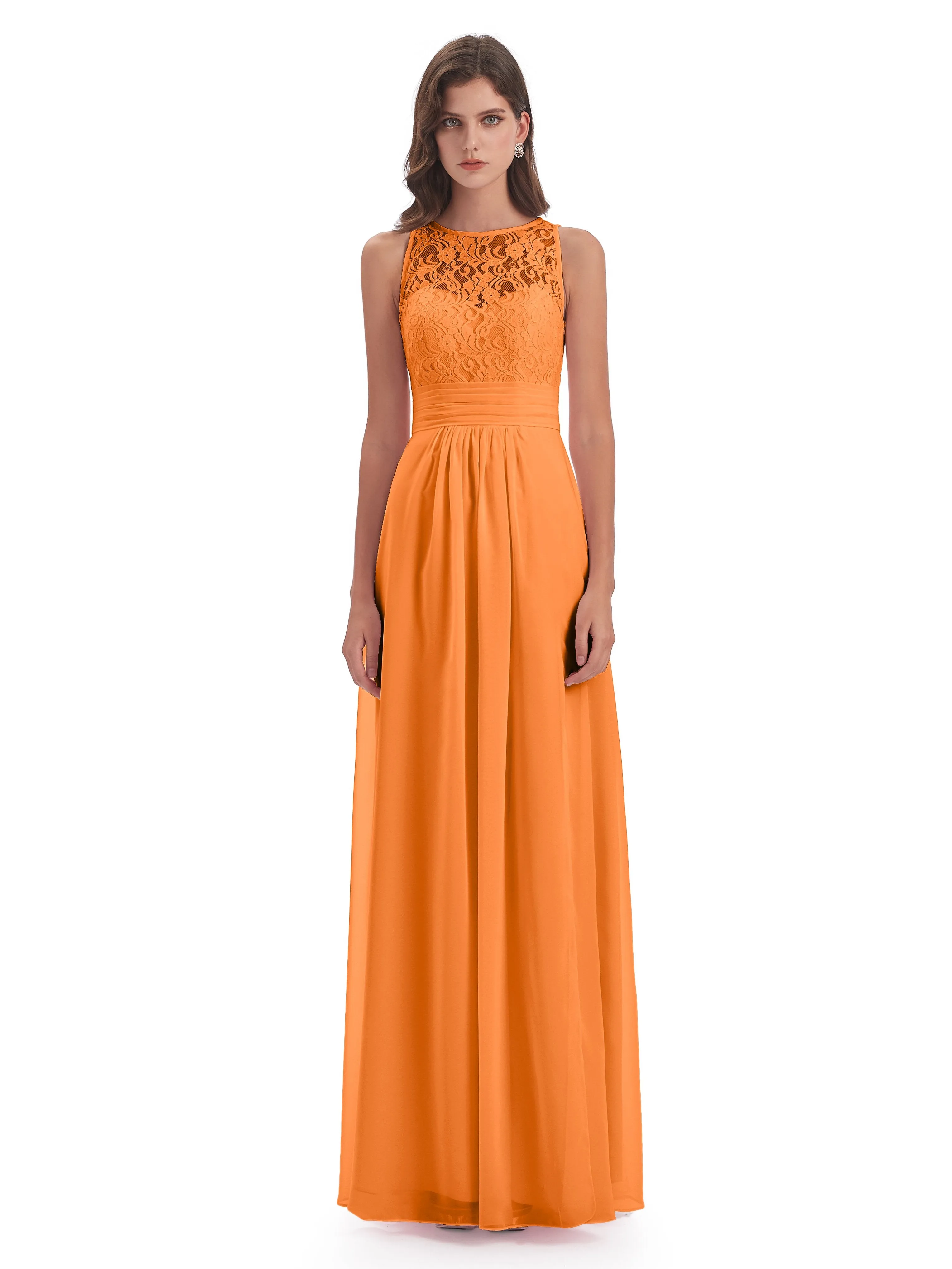 Bonnie Lace/Chiffon Sheath Keyhole Long Bridesmaid Dresses