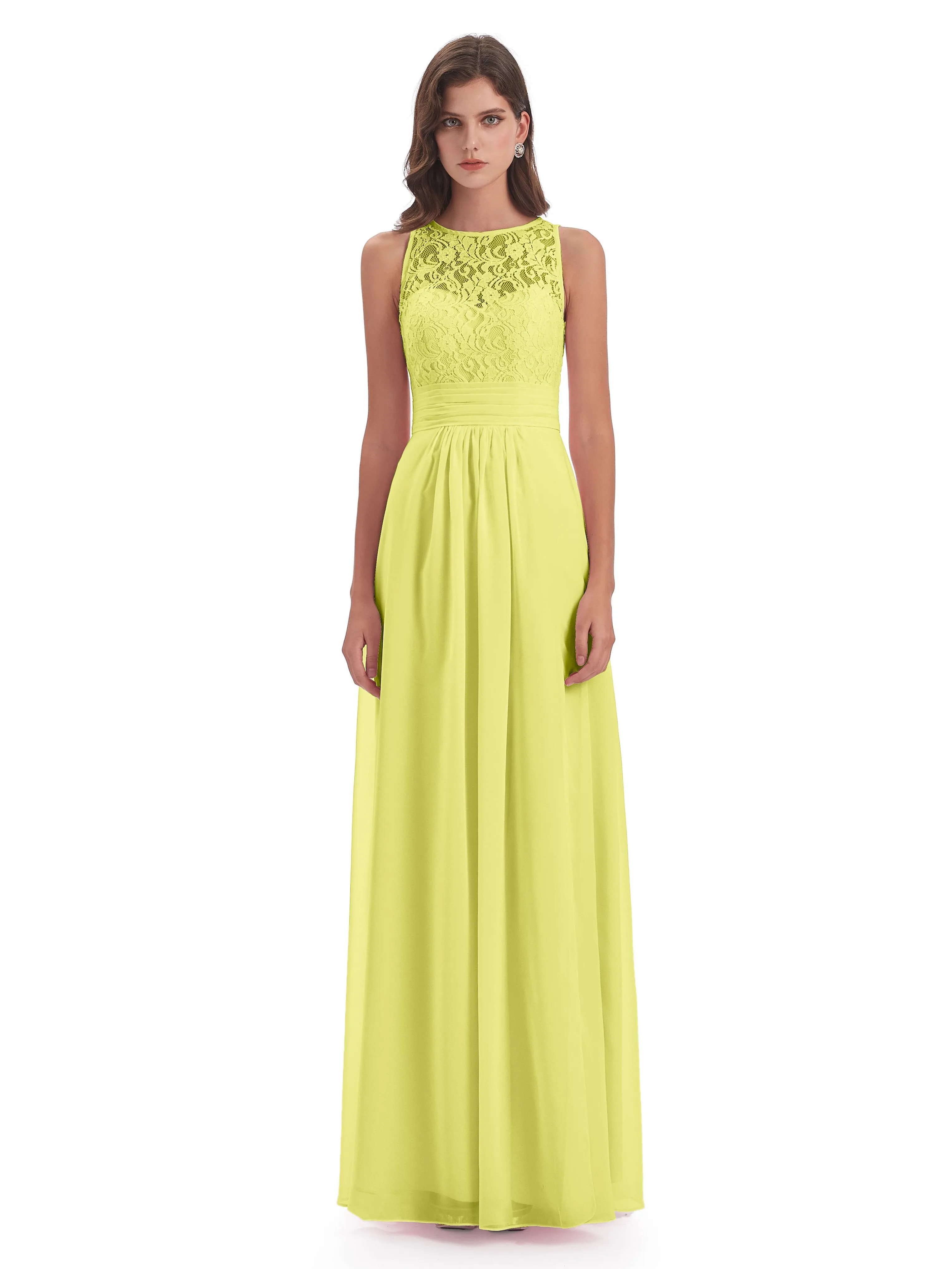 Bonnie Lace/Chiffon Sheath Keyhole Long Bridesmaid Dresses