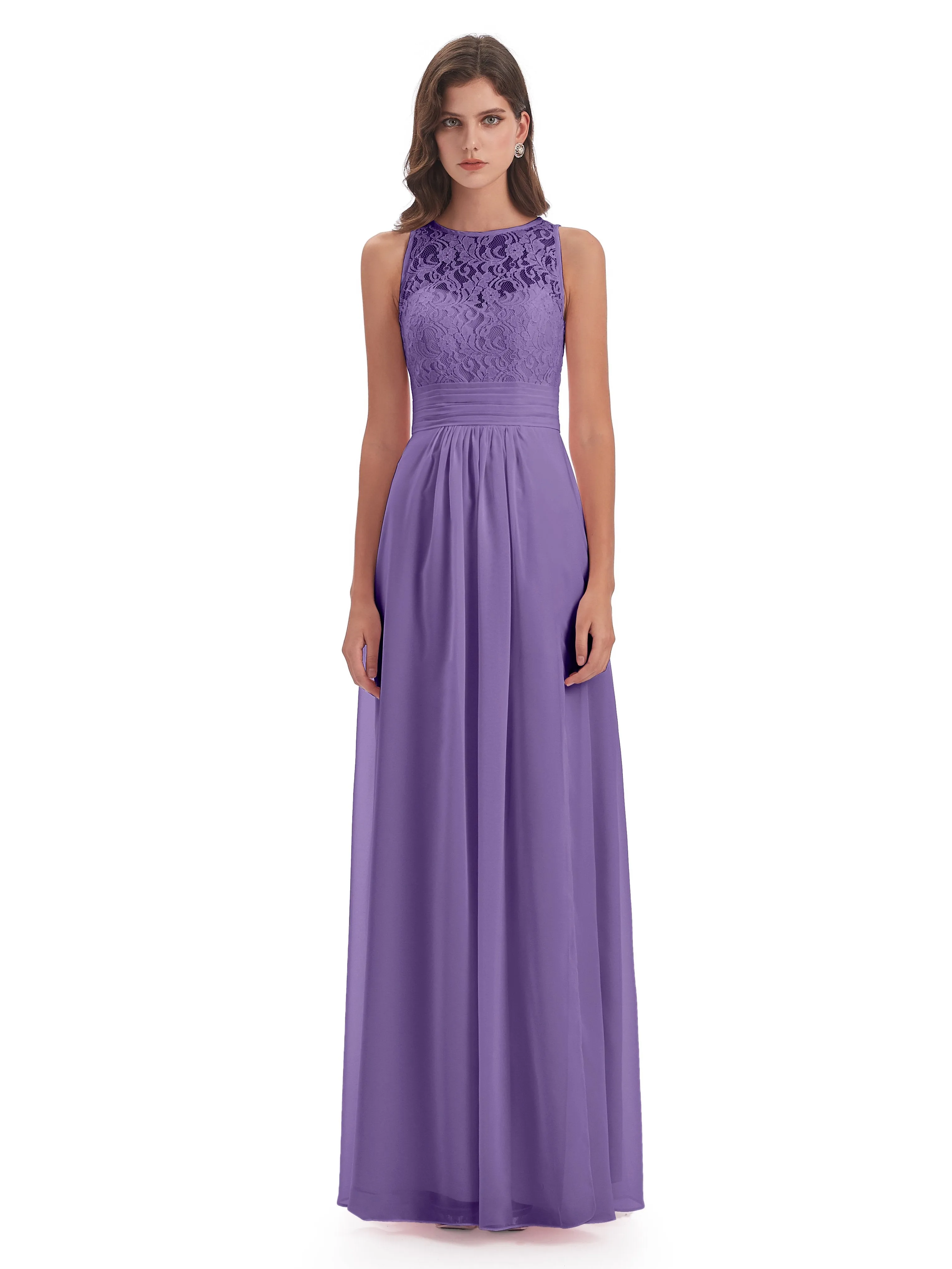 Bonnie Lace/Chiffon Sheath Keyhole Long Bridesmaid Dresses