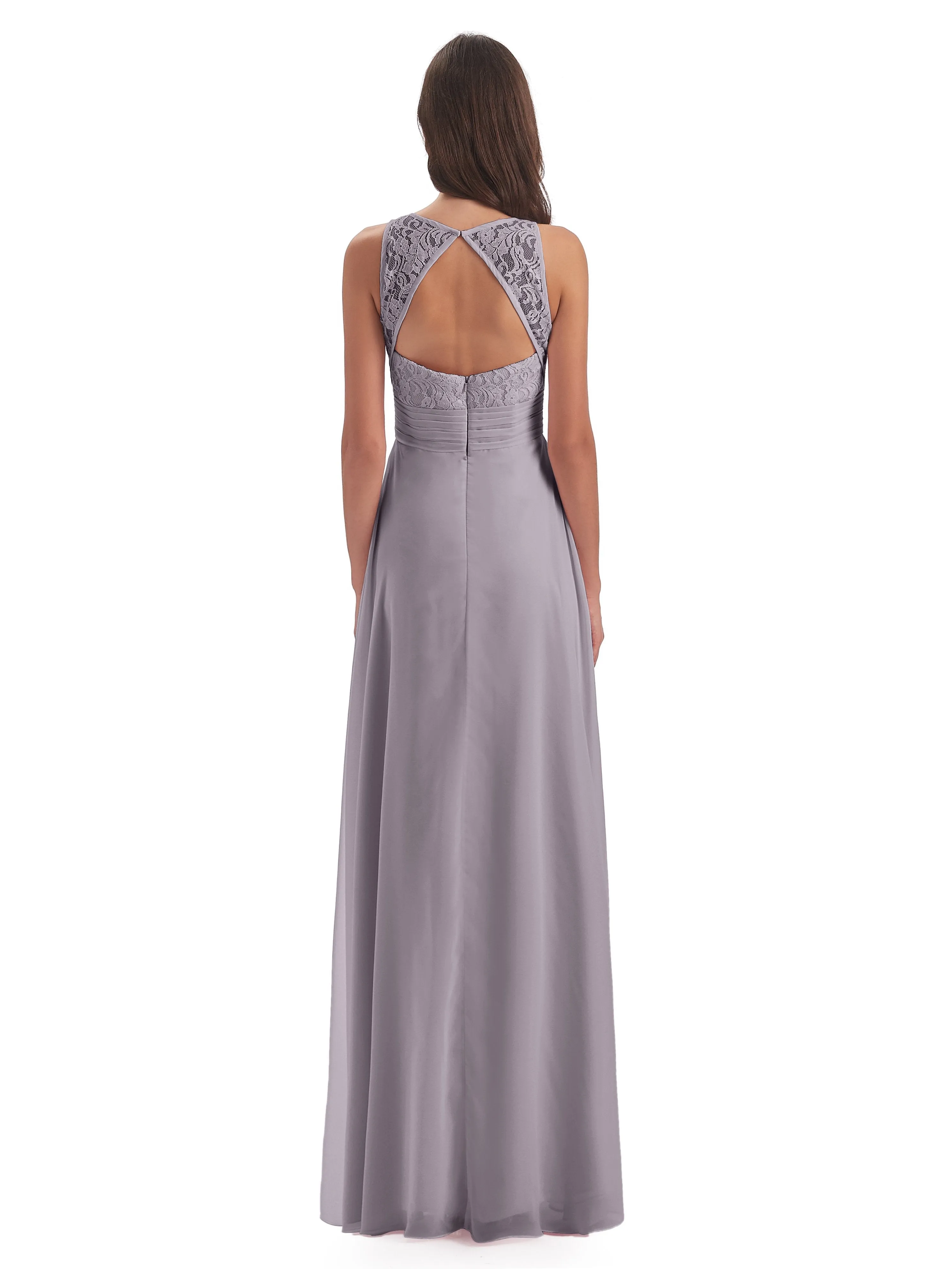 Bonnie Lace/Chiffon Sheath Keyhole Long Bridesmaid Dresses