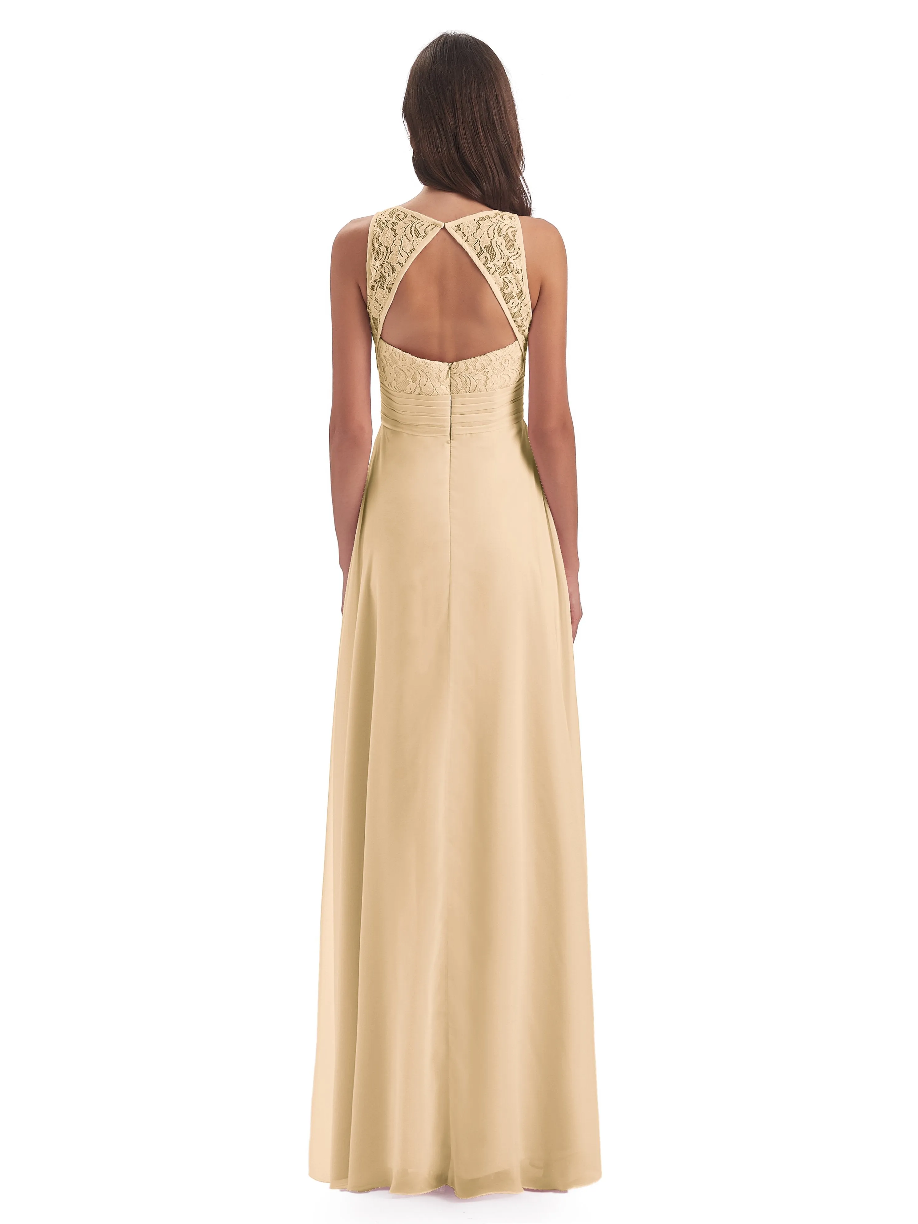 Bonnie Lace/Chiffon Sheath Keyhole Long Bridesmaid Dresses