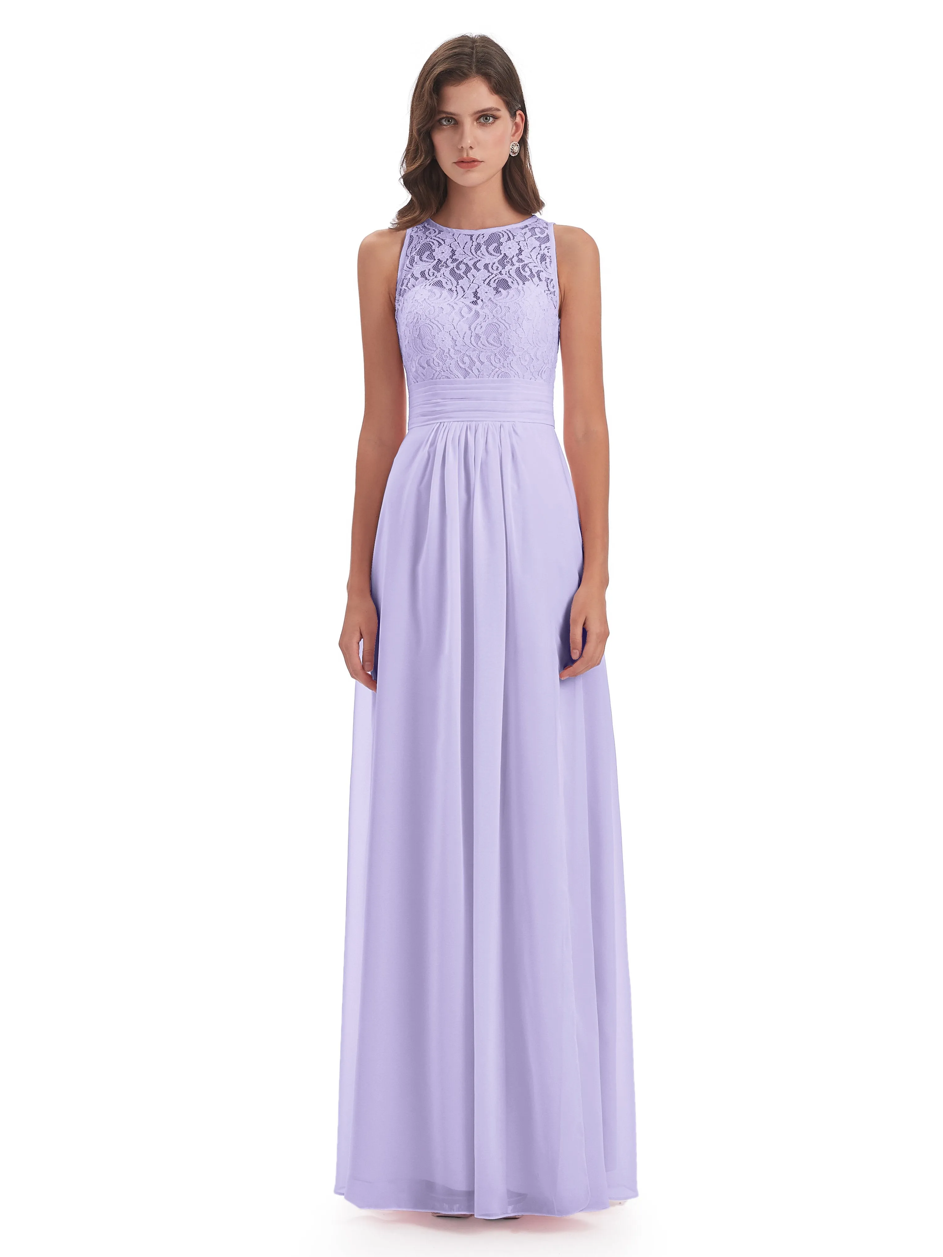 Bonnie Lace/Chiffon Sheath Keyhole Long Bridesmaid Dresses