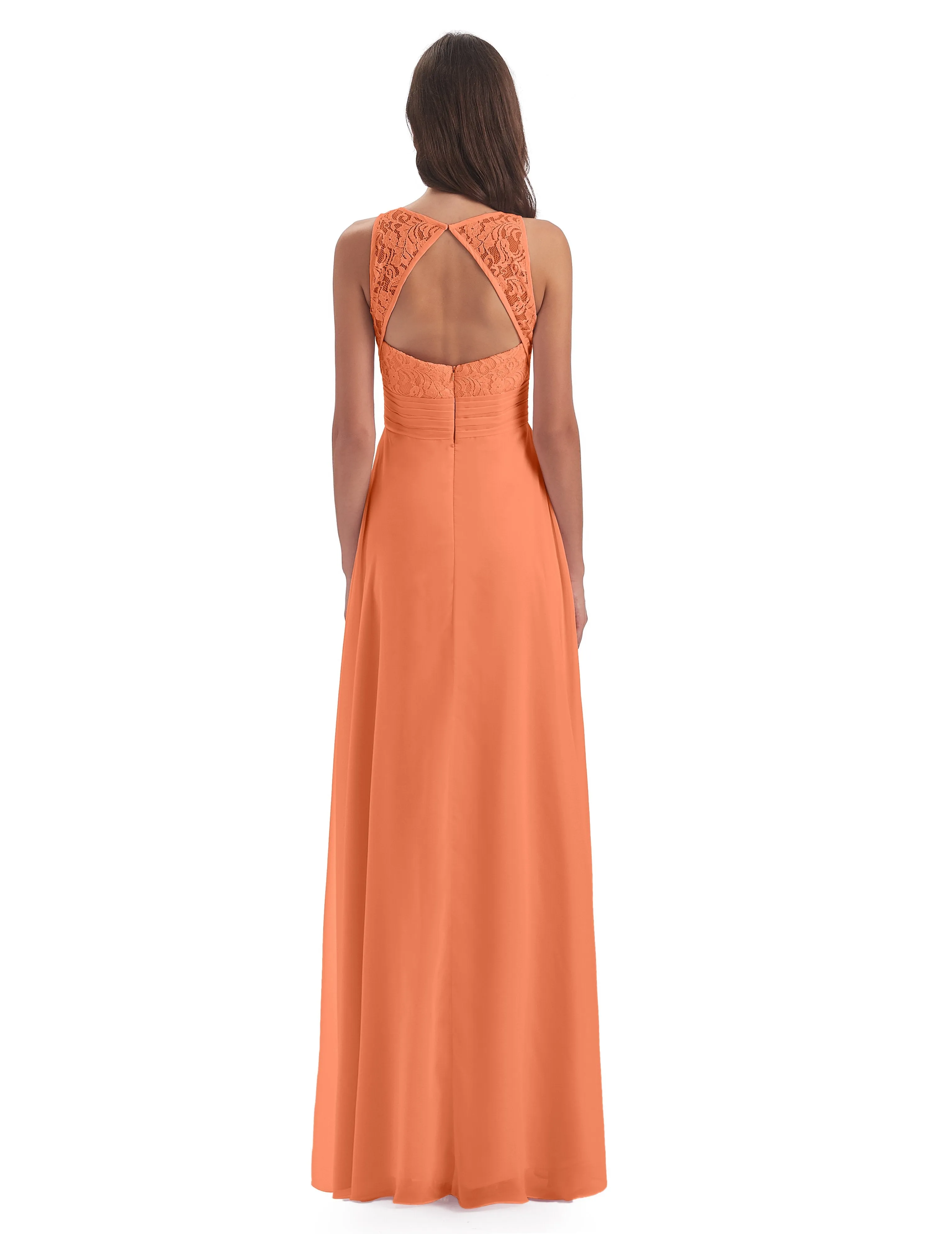 Bonnie Lace/Chiffon Sheath Keyhole Long Bridesmaid Dresses