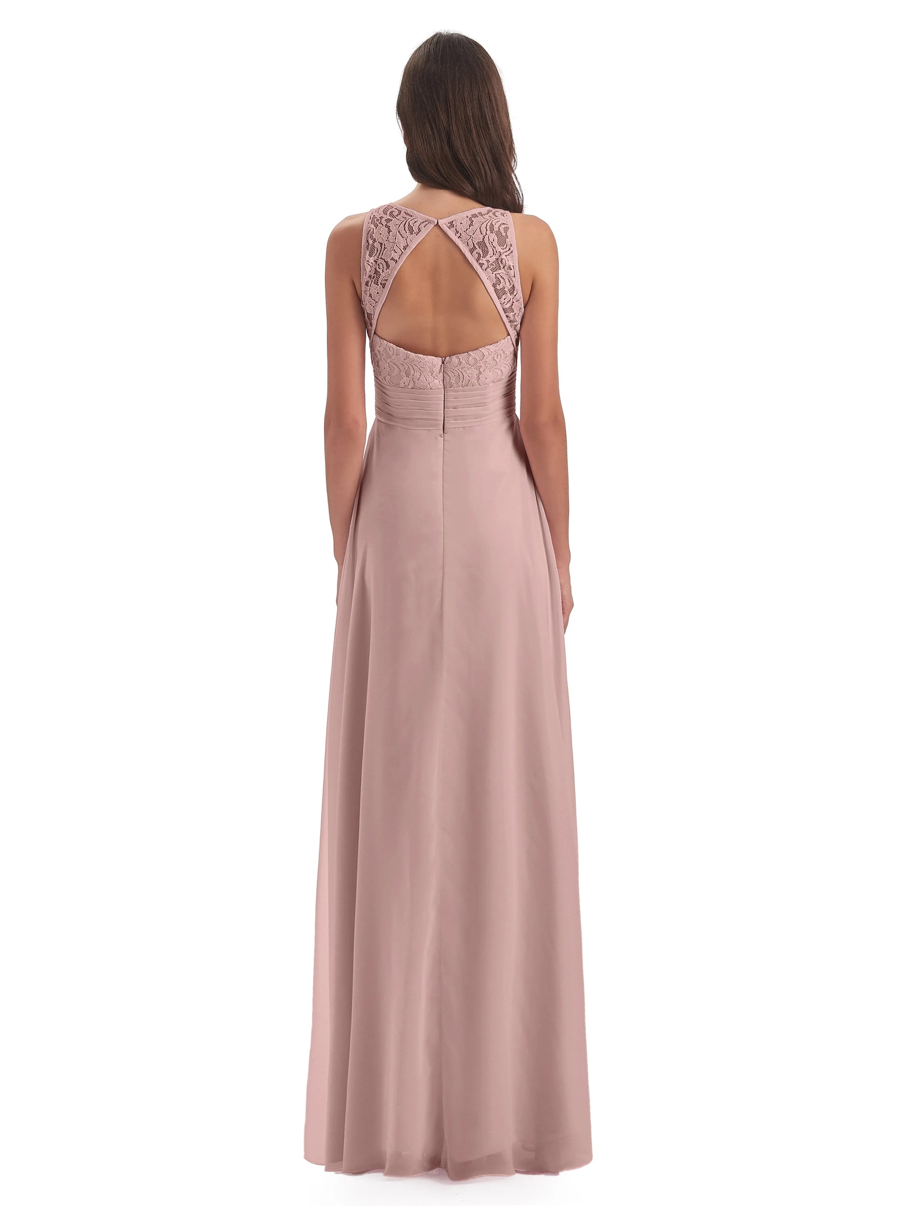 Bonnie Lace/Chiffon Sheath Keyhole Long Bridesmaid Dresses