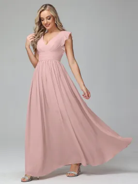 Bonnie V-Neck Chiffon Mother of the Bride Dress With Ruffle Sleeves