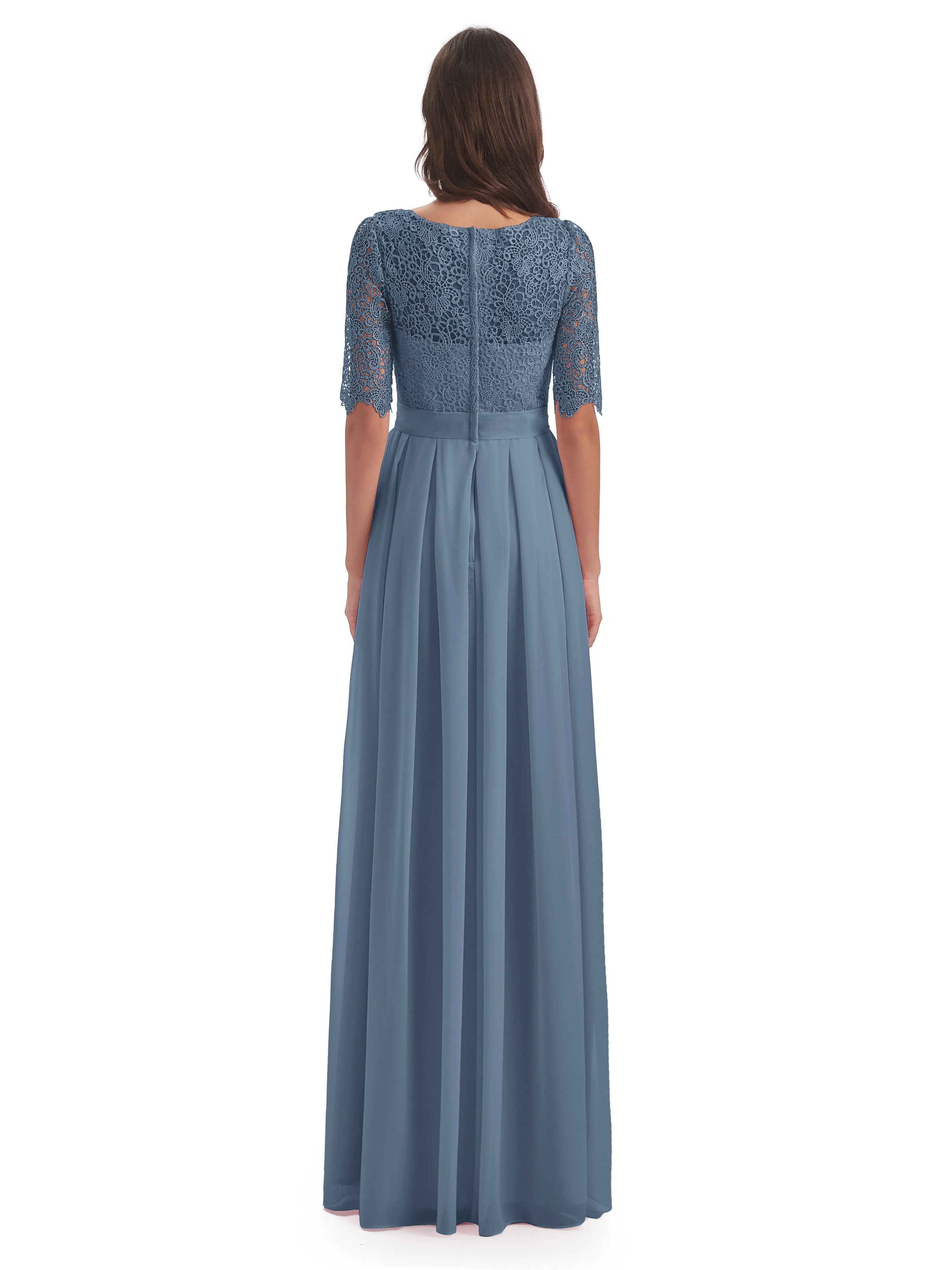 Brielle Impressive Lace Half Sleeves Chiffon Long Bridesmaid Dresses