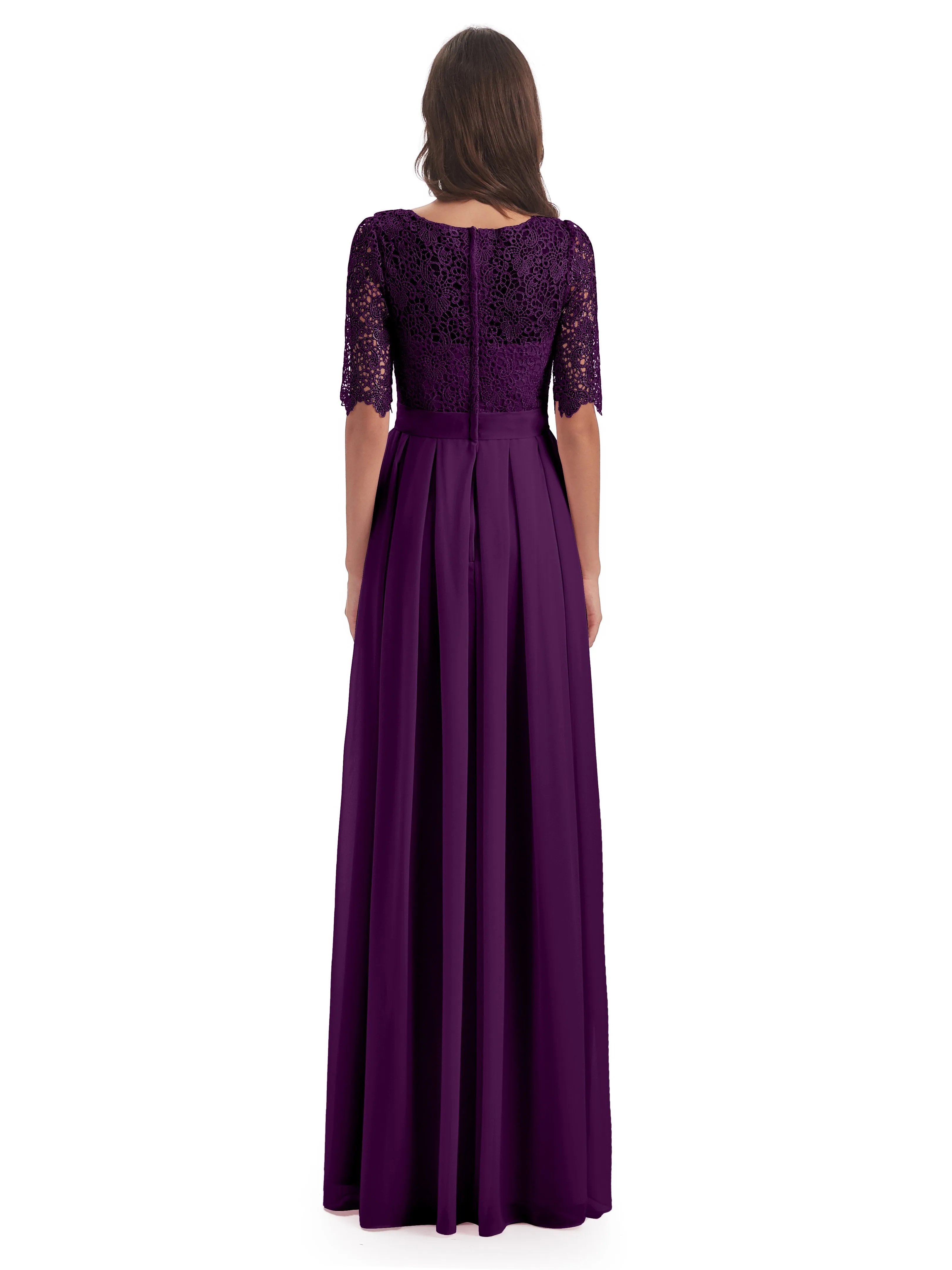 Brielle Impressive Lace Half Sleeves Chiffon Long Bridesmaid Dresses