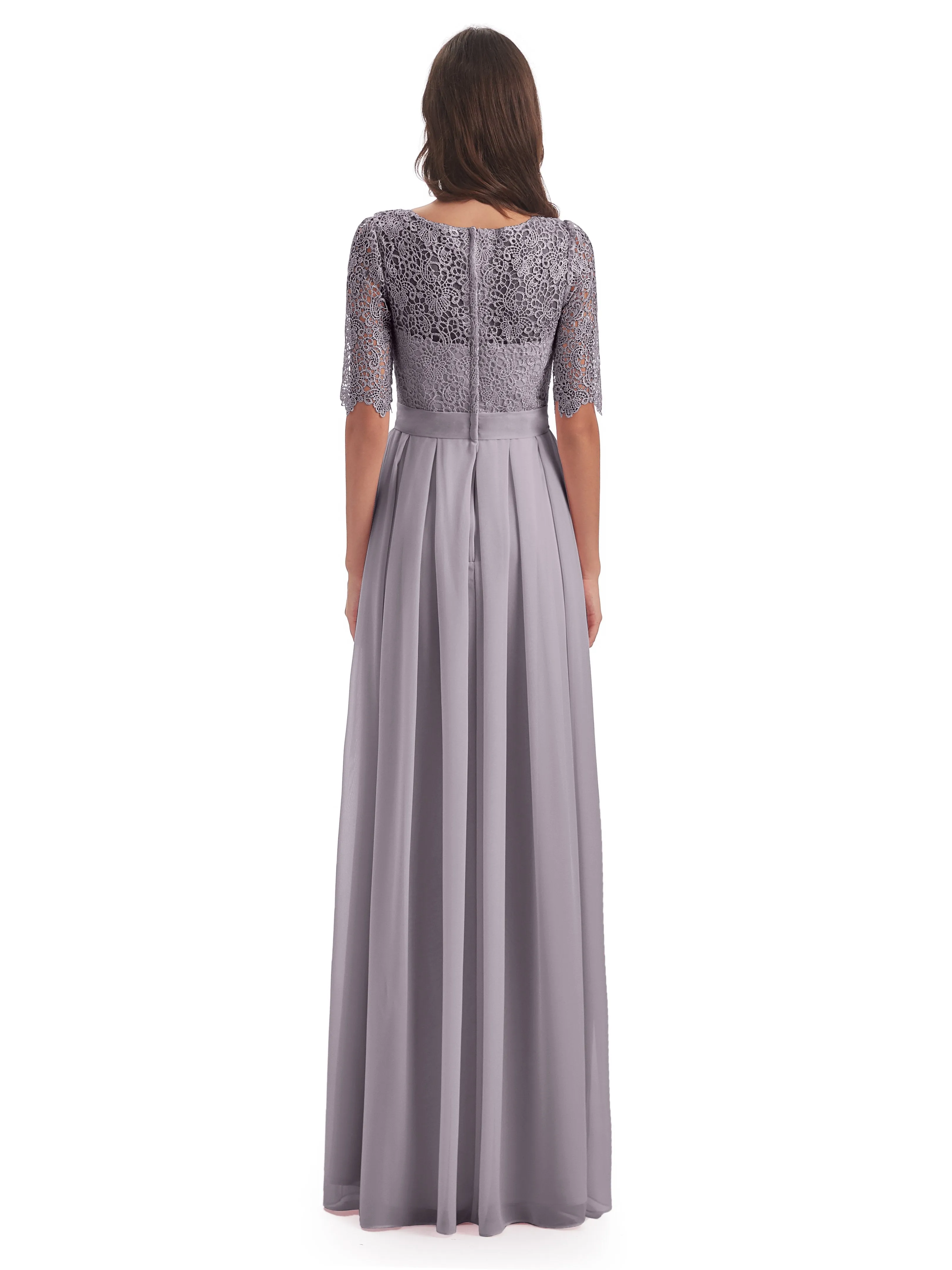 Brielle Impressive Lace Half Sleeves Chiffon Long Bridesmaid Dresses