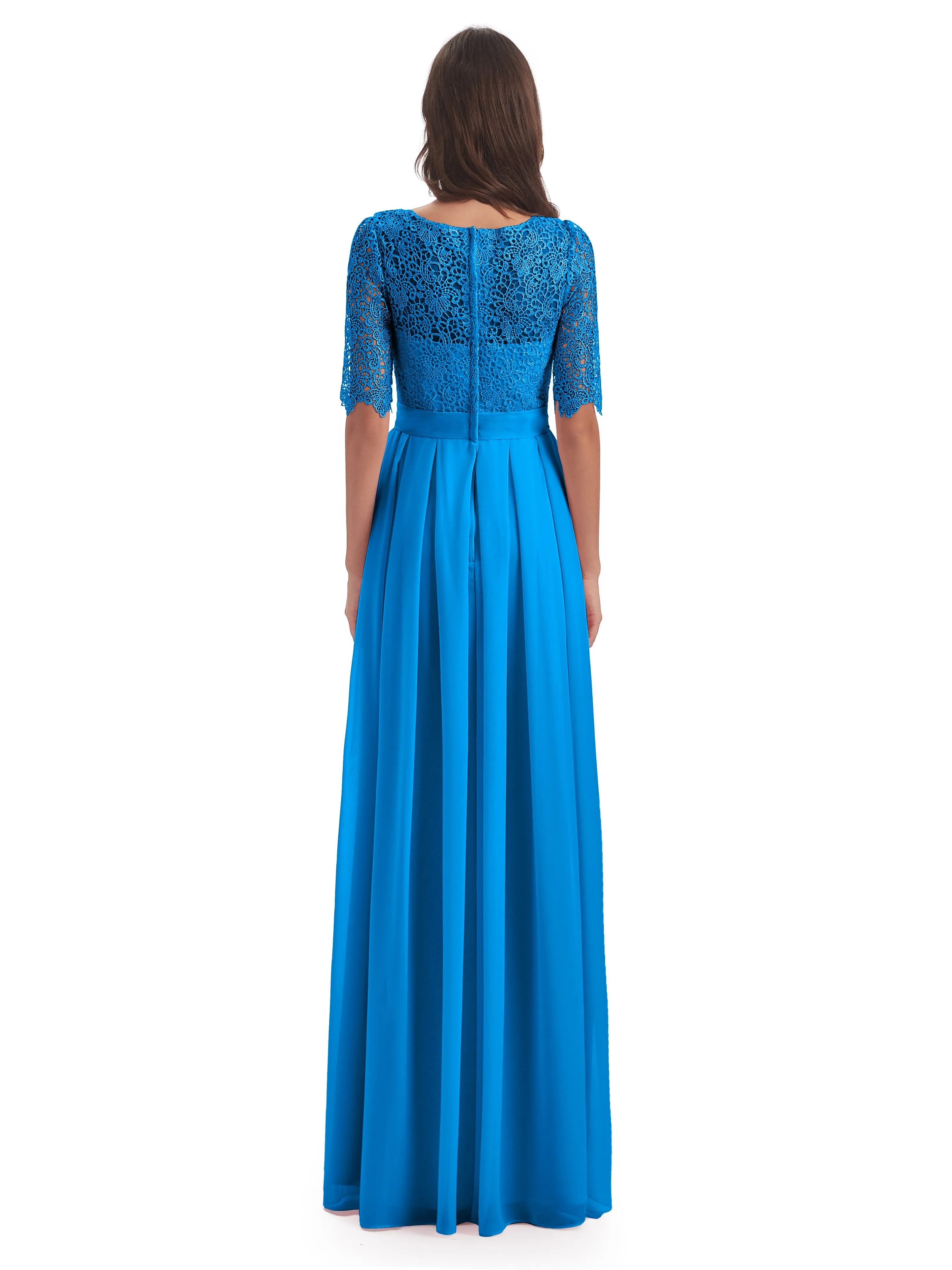 Brielle Impressive Lace Half Sleeves Chiffon Long Bridesmaid Dresses