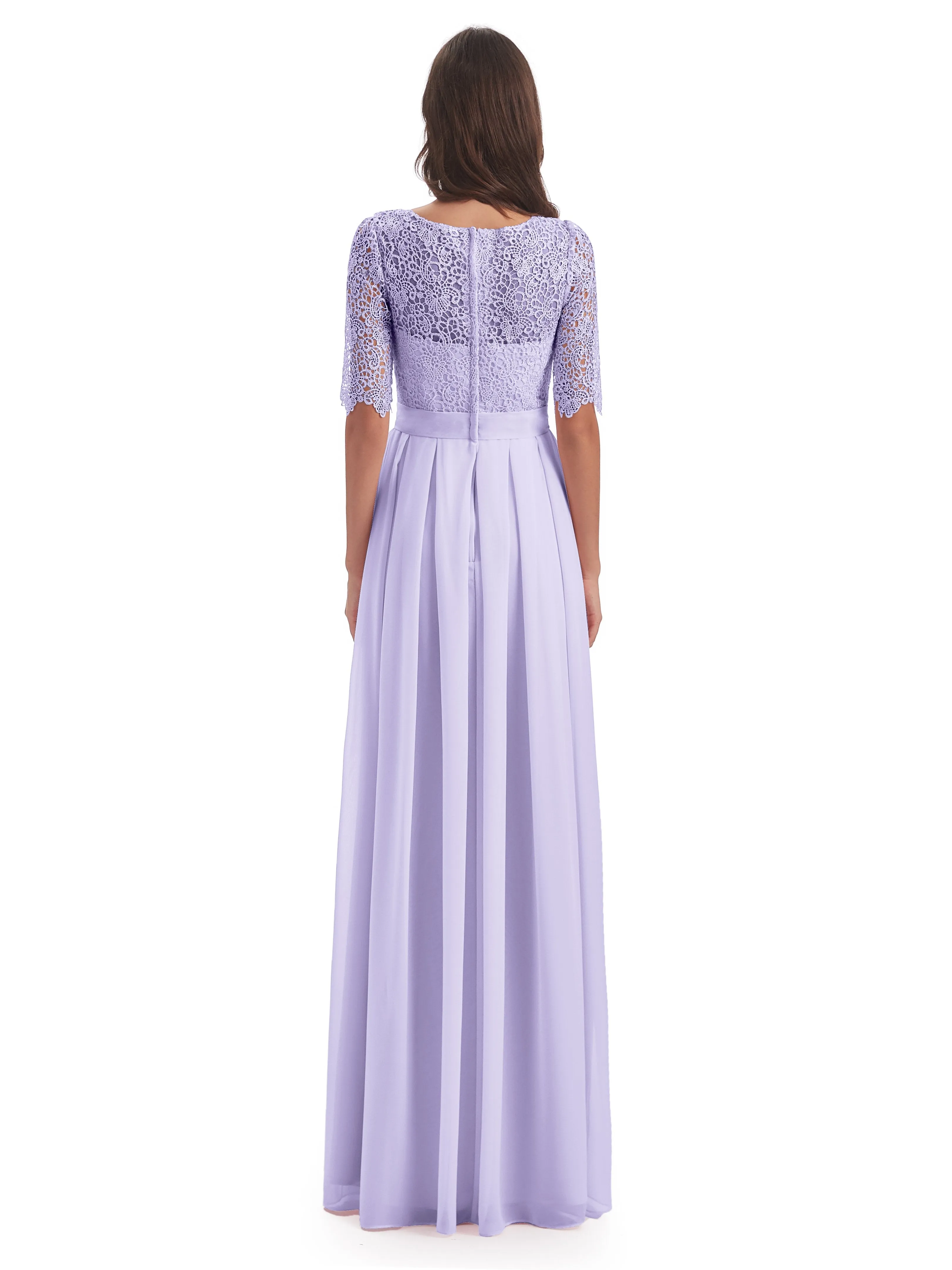 Brielle Impressive Lace Half Sleeves Chiffon Long Bridesmaid Dresses