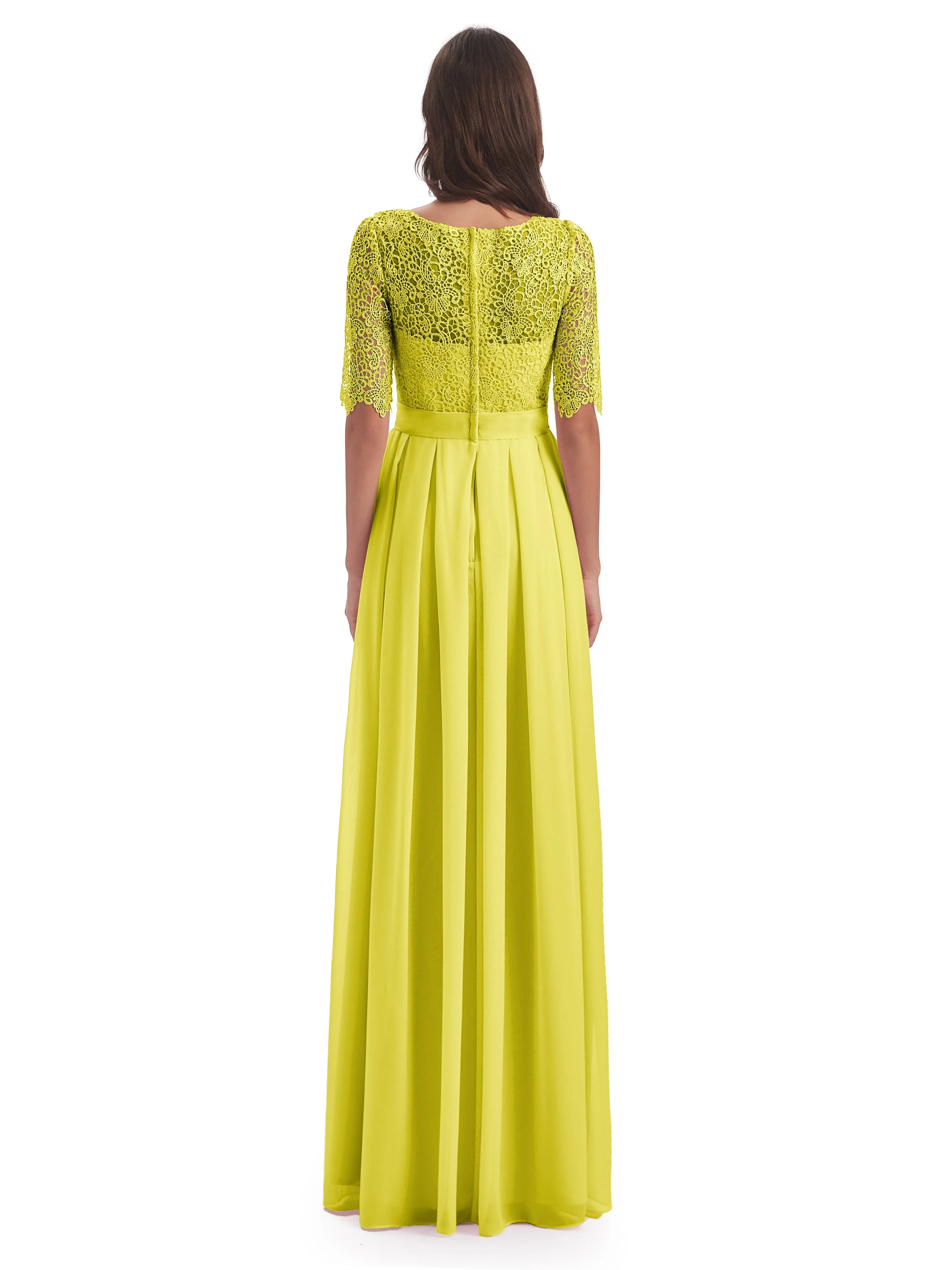 Brielle Impressive Lace Half Sleeves Chiffon Long Bridesmaid Dresses