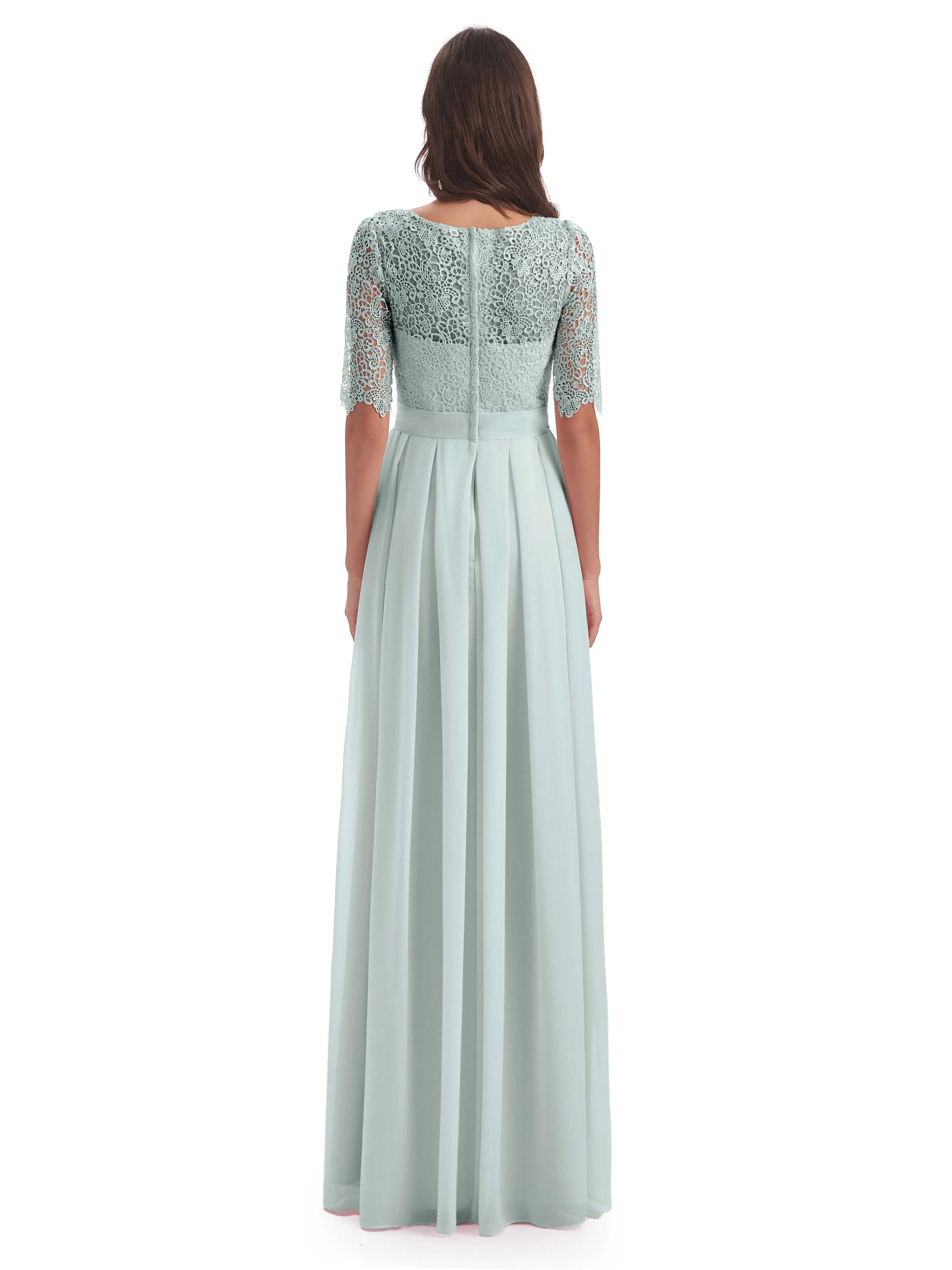 Brielle Impressive Lace Half Sleeves Chiffon Long Bridesmaid Dresses