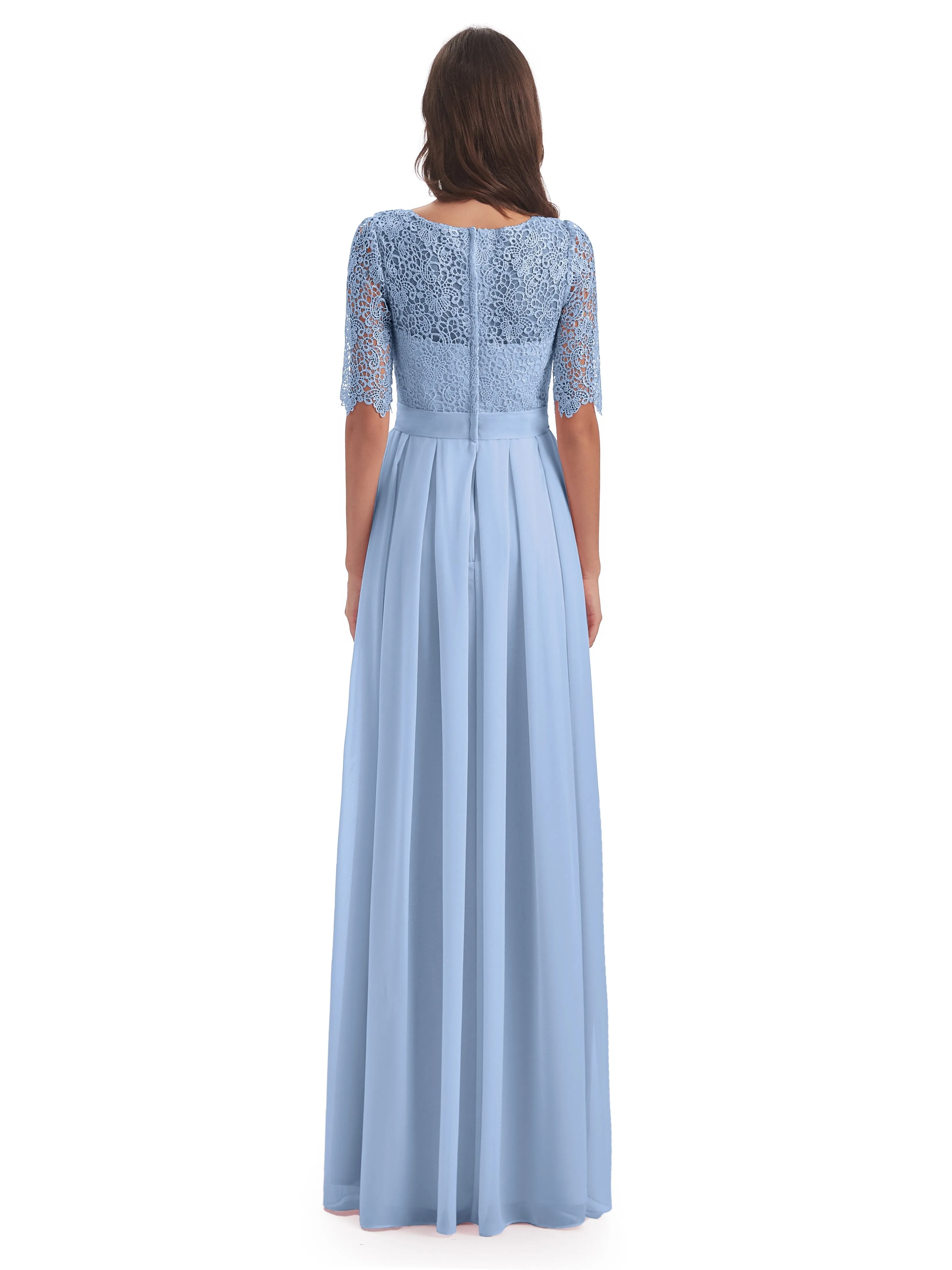 Brielle Impressive Lace Half Sleeves Chiffon Long Bridesmaid Dresses