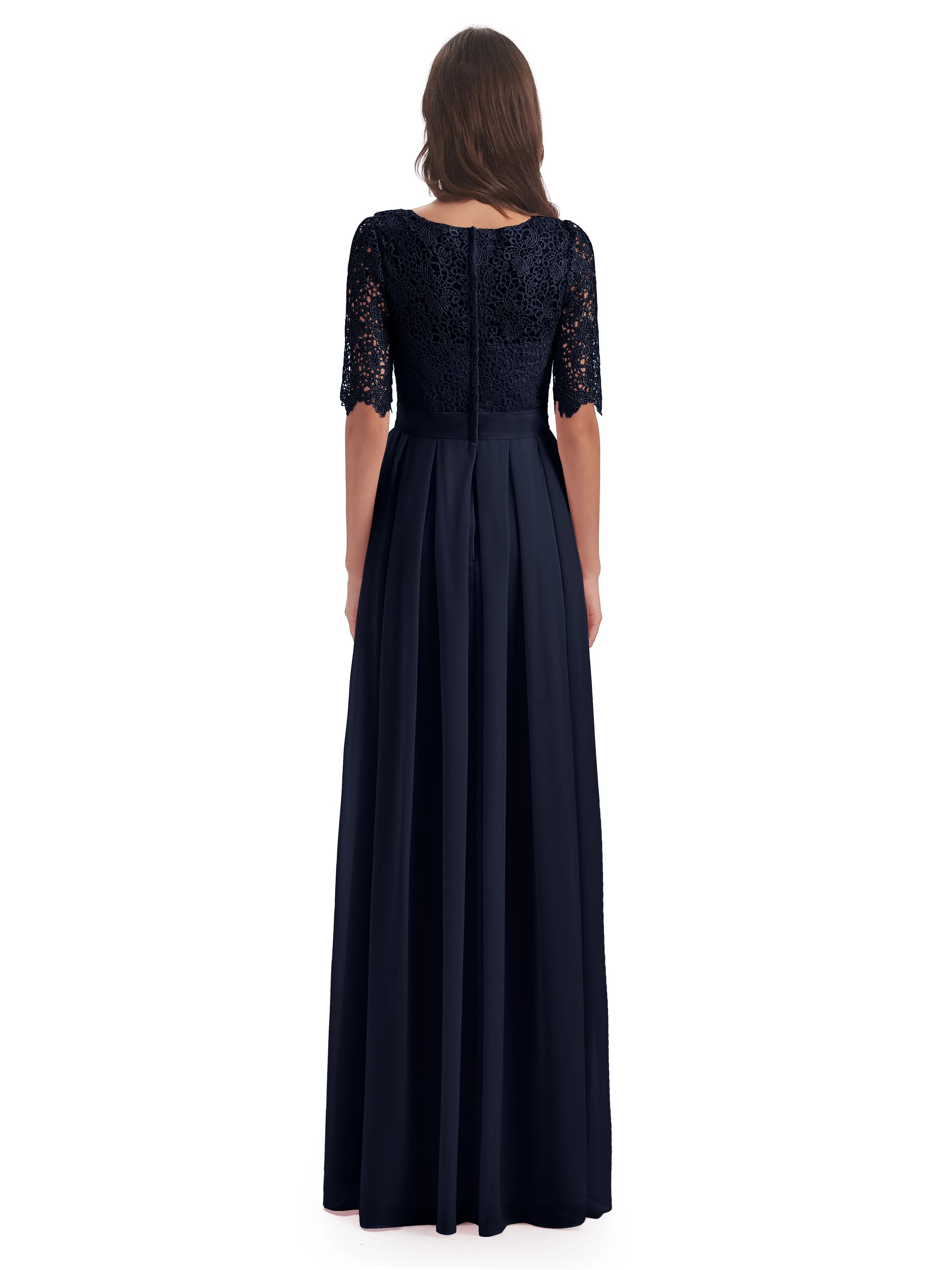 Brielle Impressive Lace Half Sleeves Chiffon Long Bridesmaid Dresses