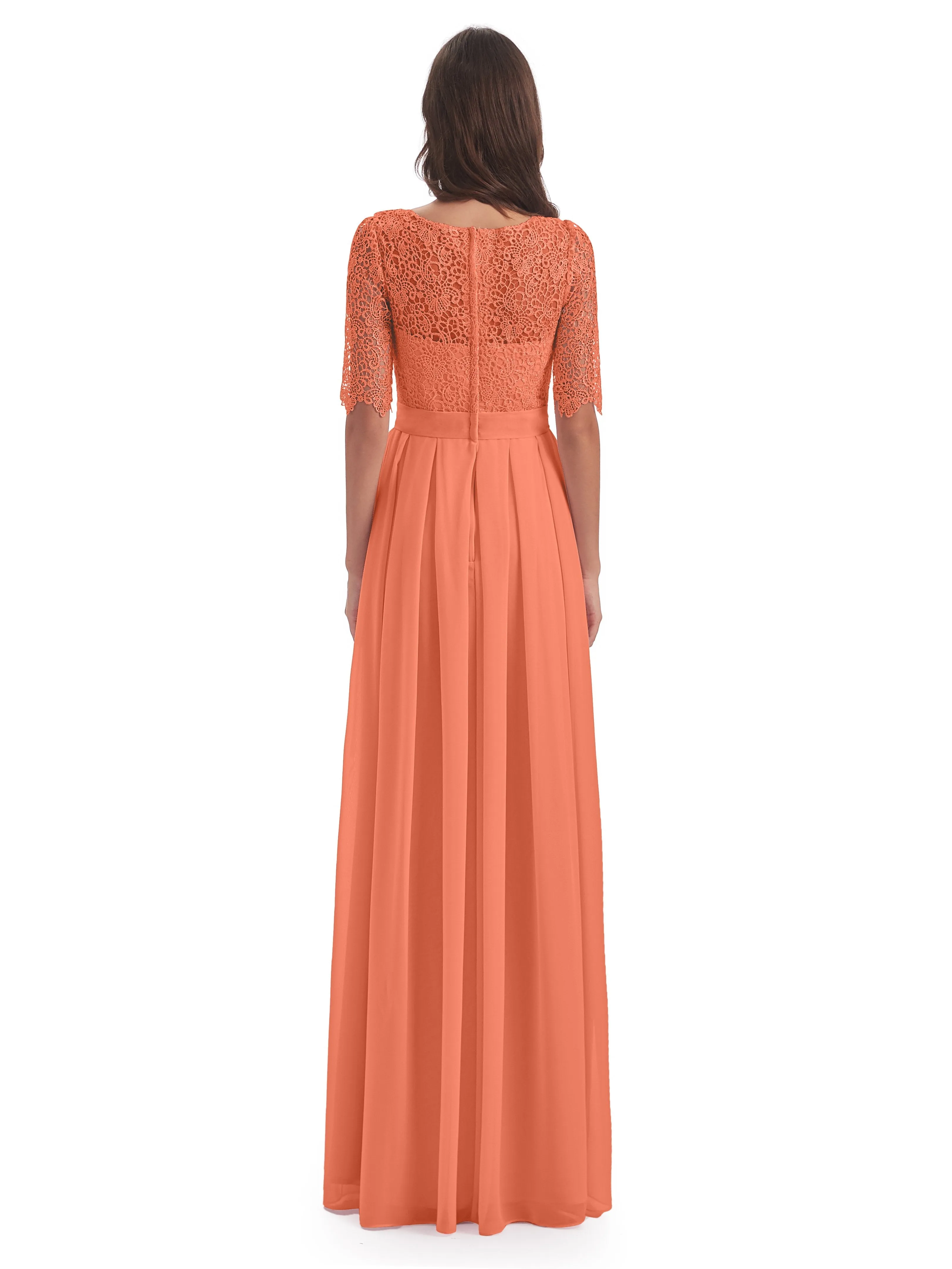 Brielle Impressive Lace Half Sleeves Chiffon Long Bridesmaid Dresses