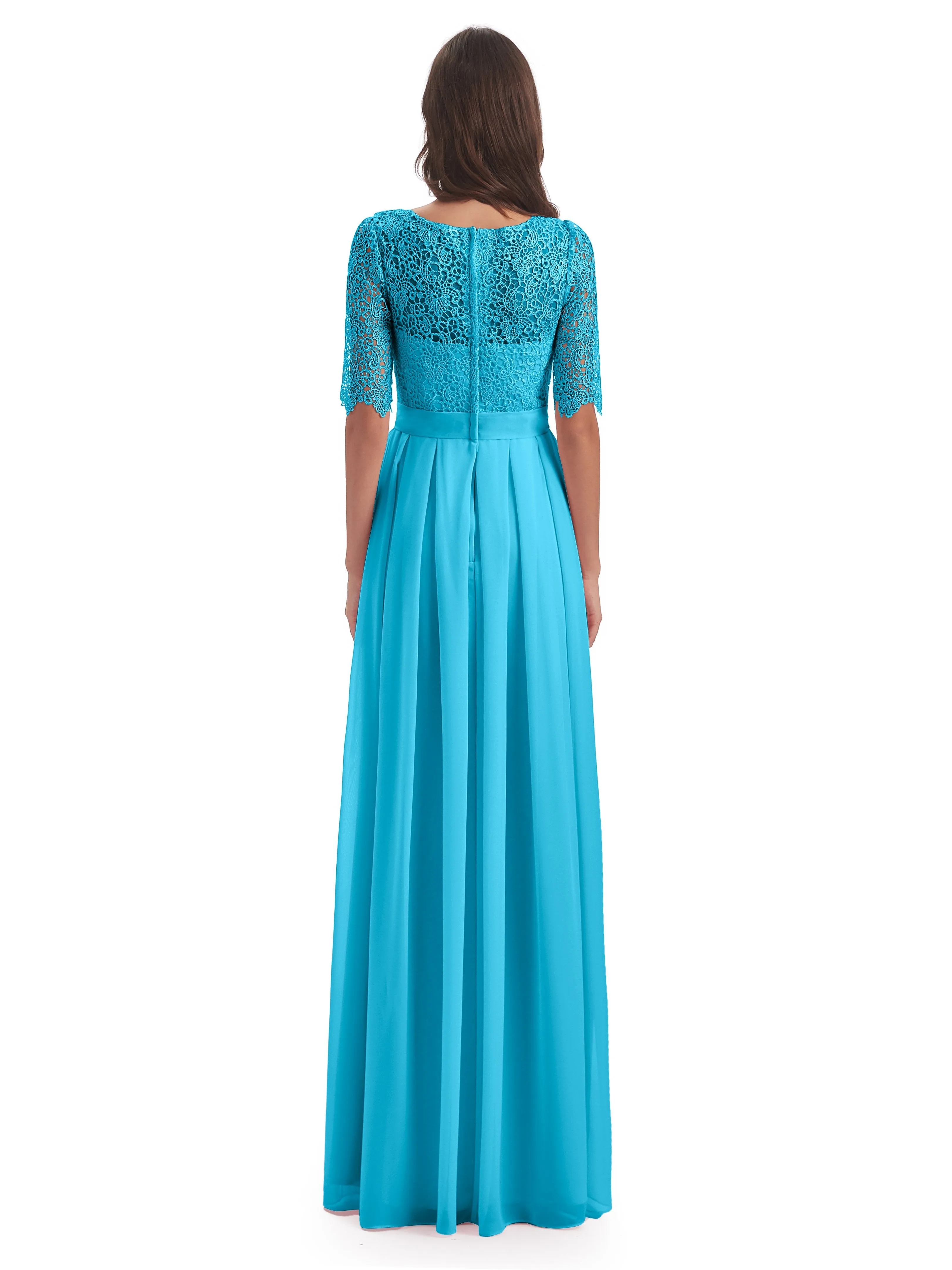 Brielle Impressive Lace Half Sleeves Chiffon Long Bridesmaid Dresses