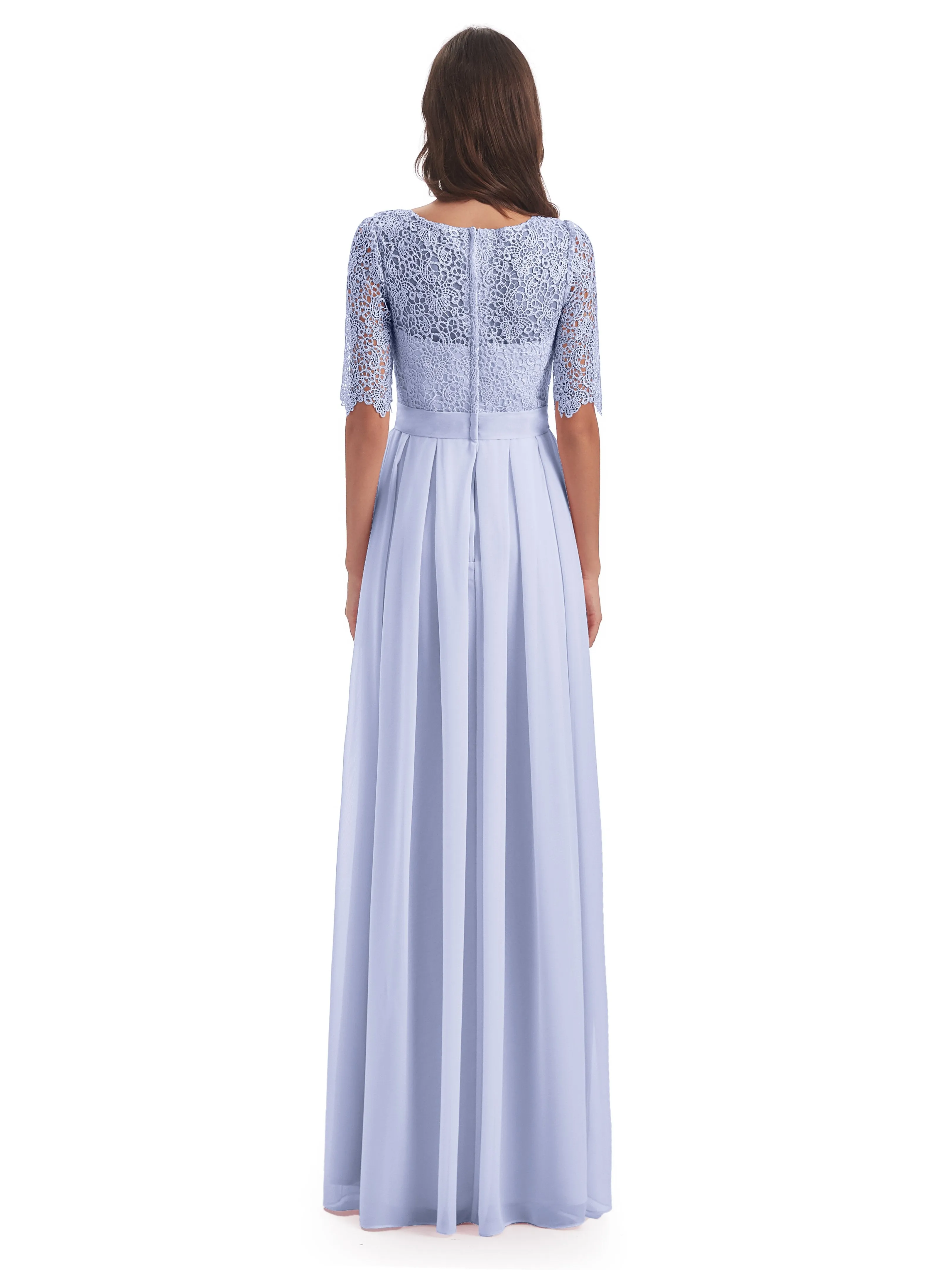 Brielle Impressive Lace Half Sleeves Chiffon Long Bridesmaid Dresses