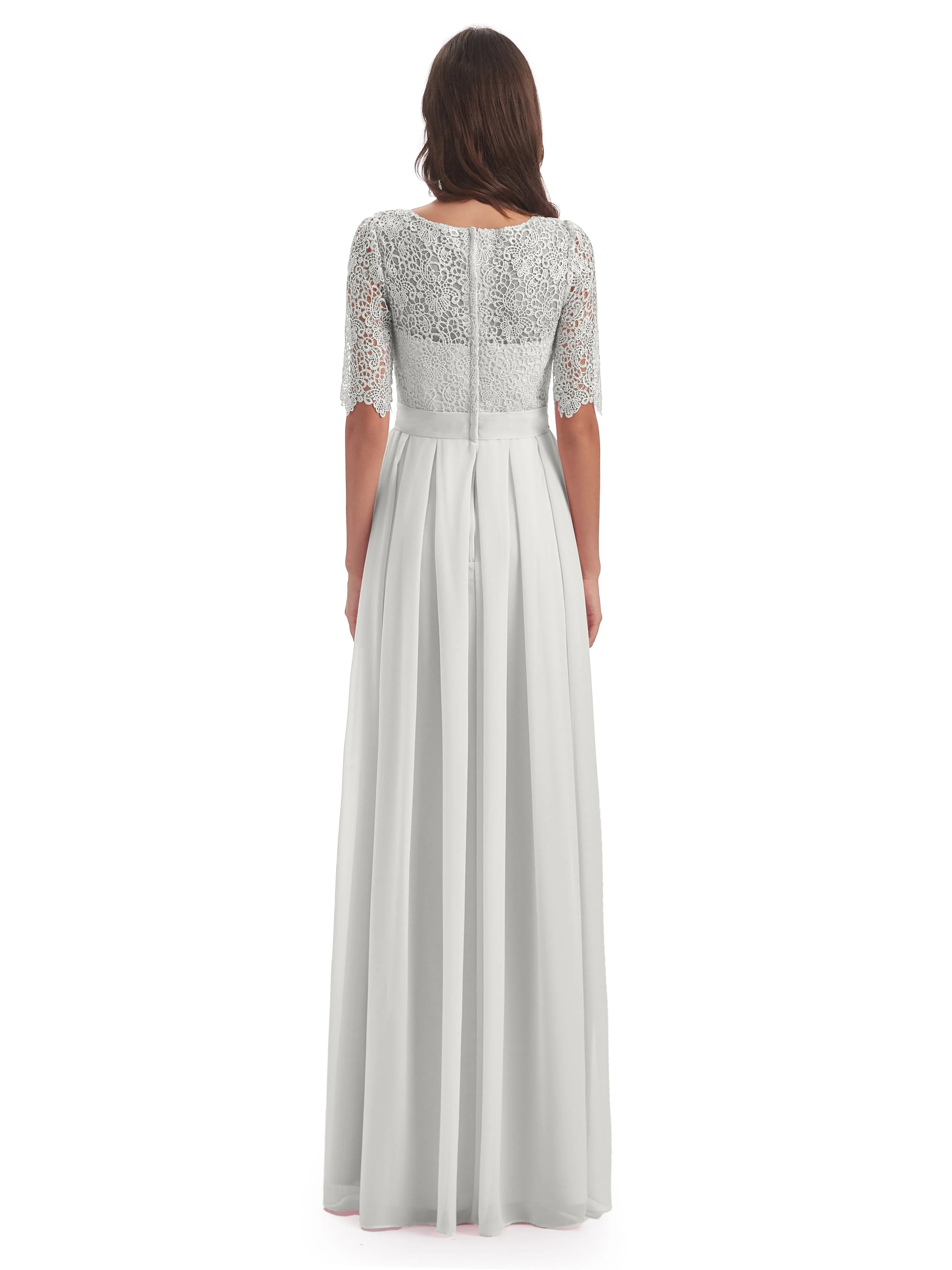 Brielle Impressive Lace Half Sleeves Chiffon Long Bridesmaid Dresses