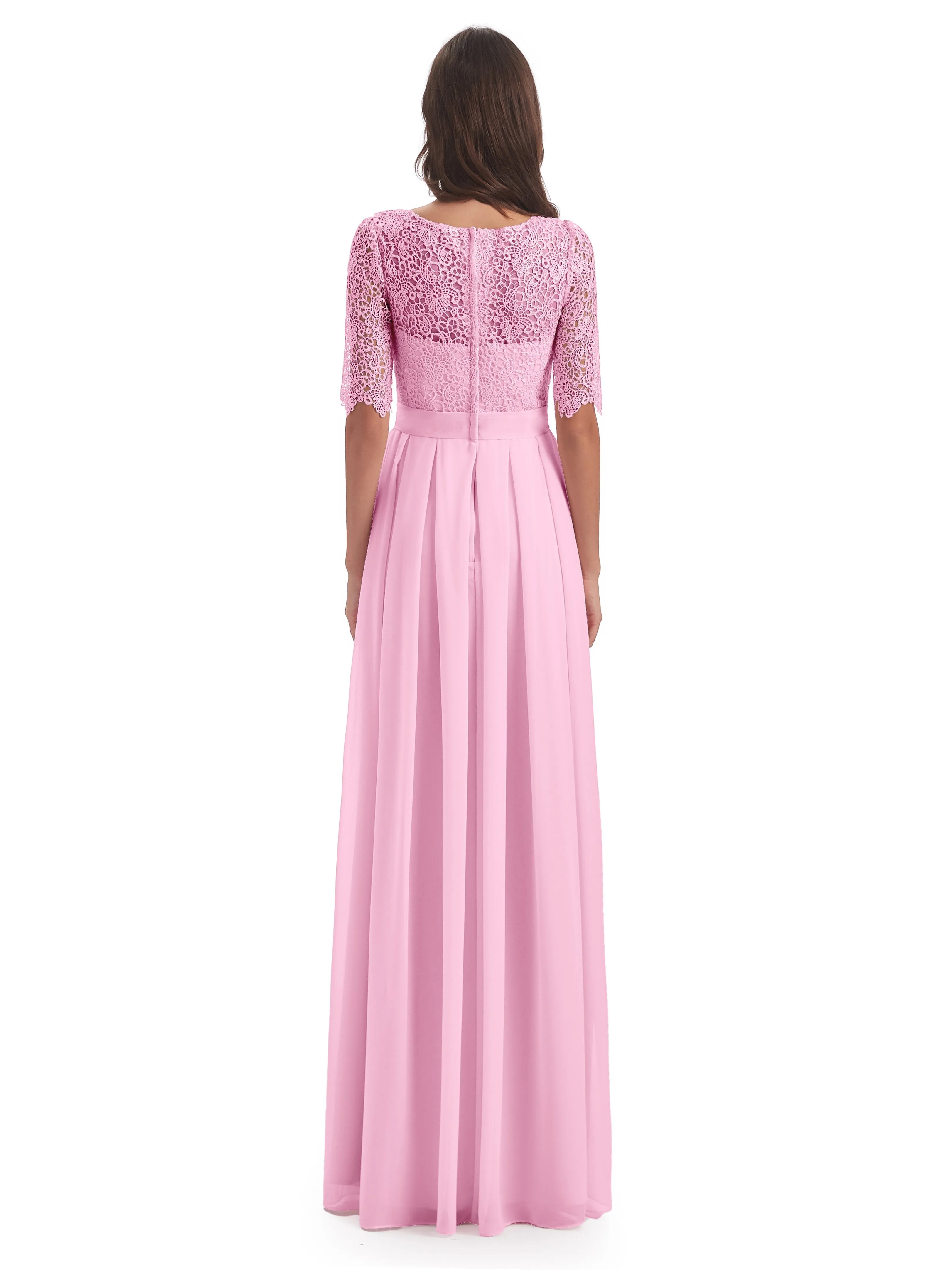 Brielle Impressive Lace Half Sleeves Chiffon Long Bridesmaid Dresses