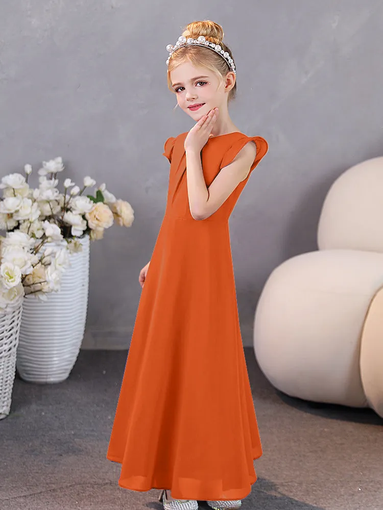 Cap Sleeves Chiffon Junior Bridesmaid Dresses