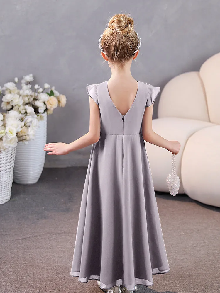 Cap Sleeves Chiffon Junior Bridesmaid Dresses