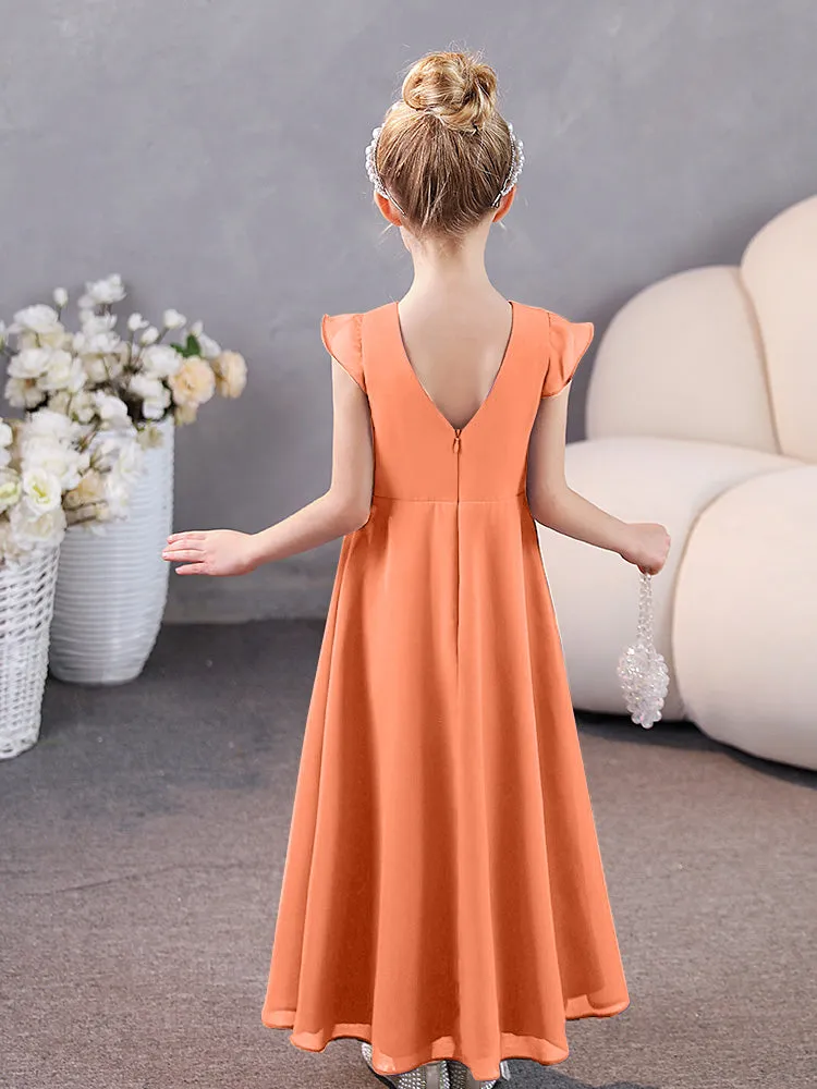 Cap Sleeves Chiffon Junior Bridesmaid Dresses