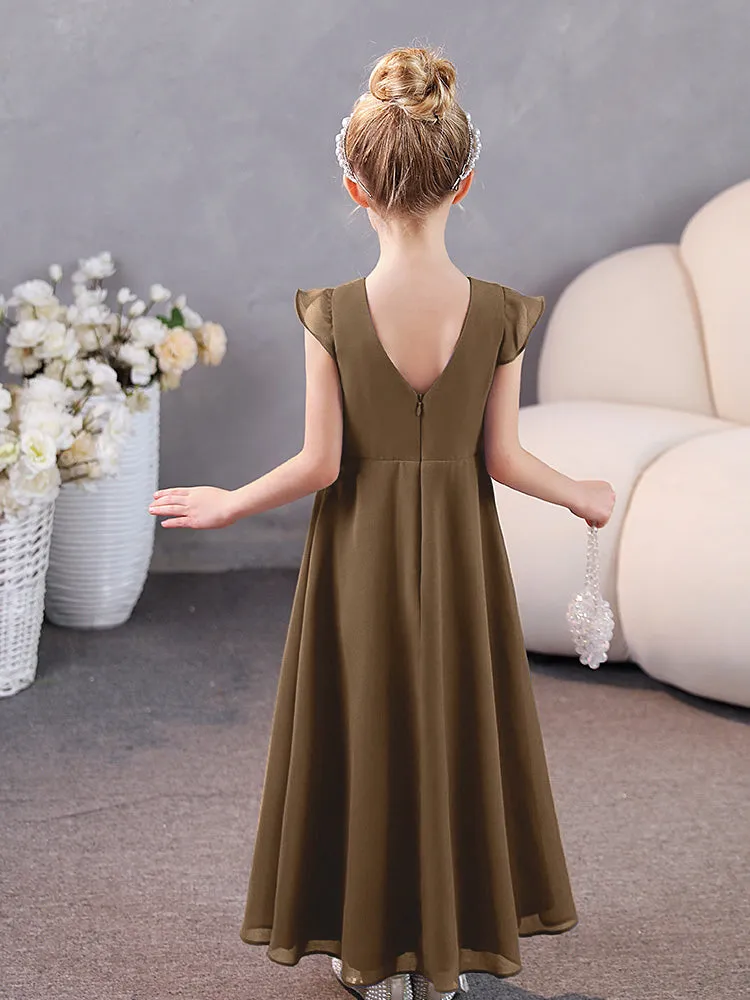 Cap Sleeves Chiffon Junior Bridesmaid Dresses