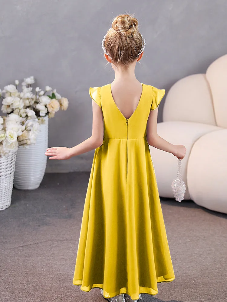 Cap Sleeves Chiffon Junior Bridesmaid Dresses