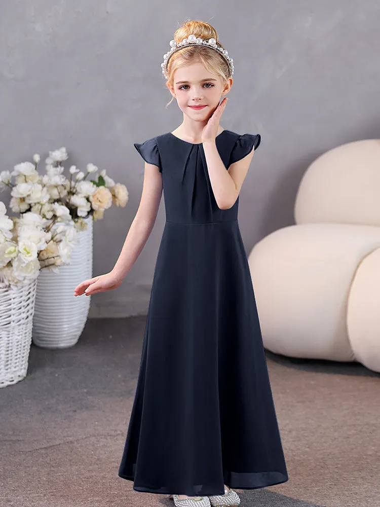 Cap Sleeves Chiffon Junior Bridesmaid Dresses