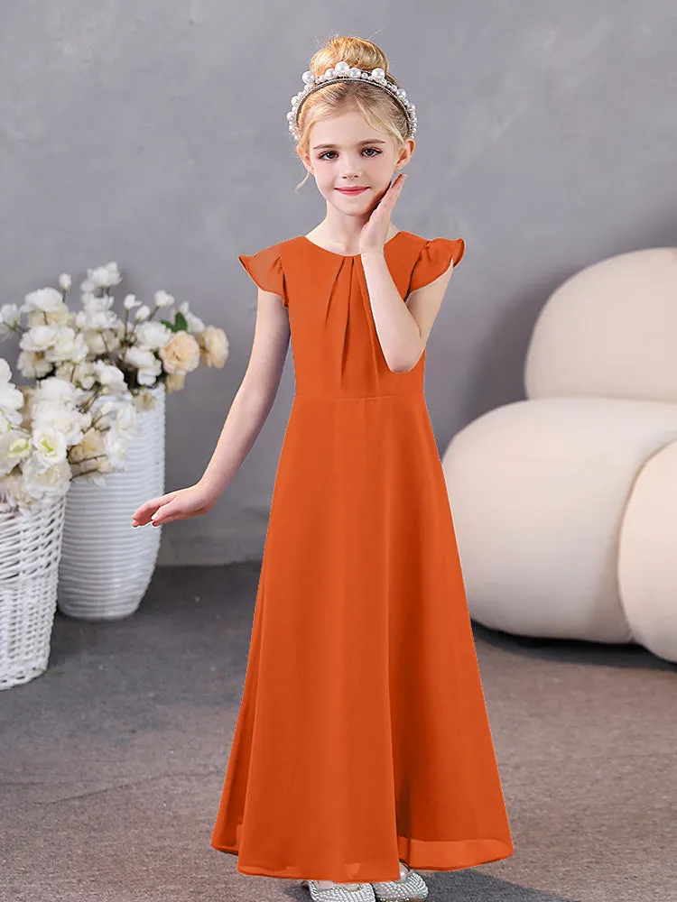 Cap Sleeves Chiffon Junior Bridesmaid Dresses