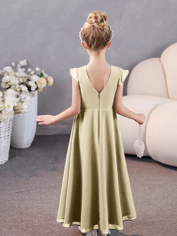 Cap Sleeves Chiffon Junior Bridesmaid Dresses