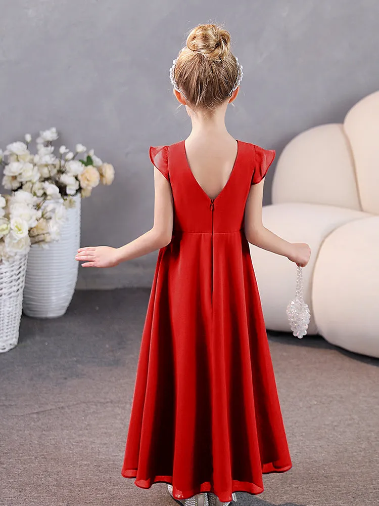 Cap Sleeves Chiffon Junior Bridesmaid Dresses