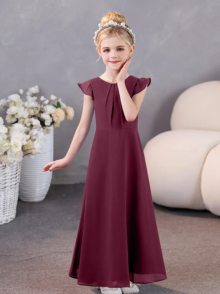 Cap Sleeves Chiffon Junior Bridesmaid Dresses