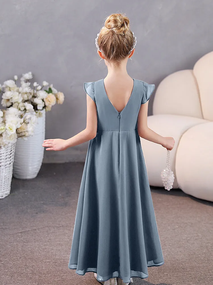 Cap Sleeves Chiffon Junior Bridesmaid Dresses