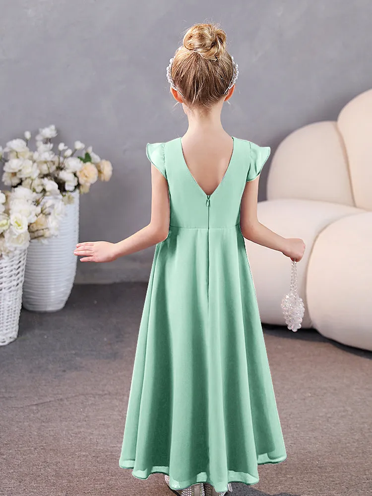 Cap Sleeves Chiffon Junior Bridesmaid Dresses