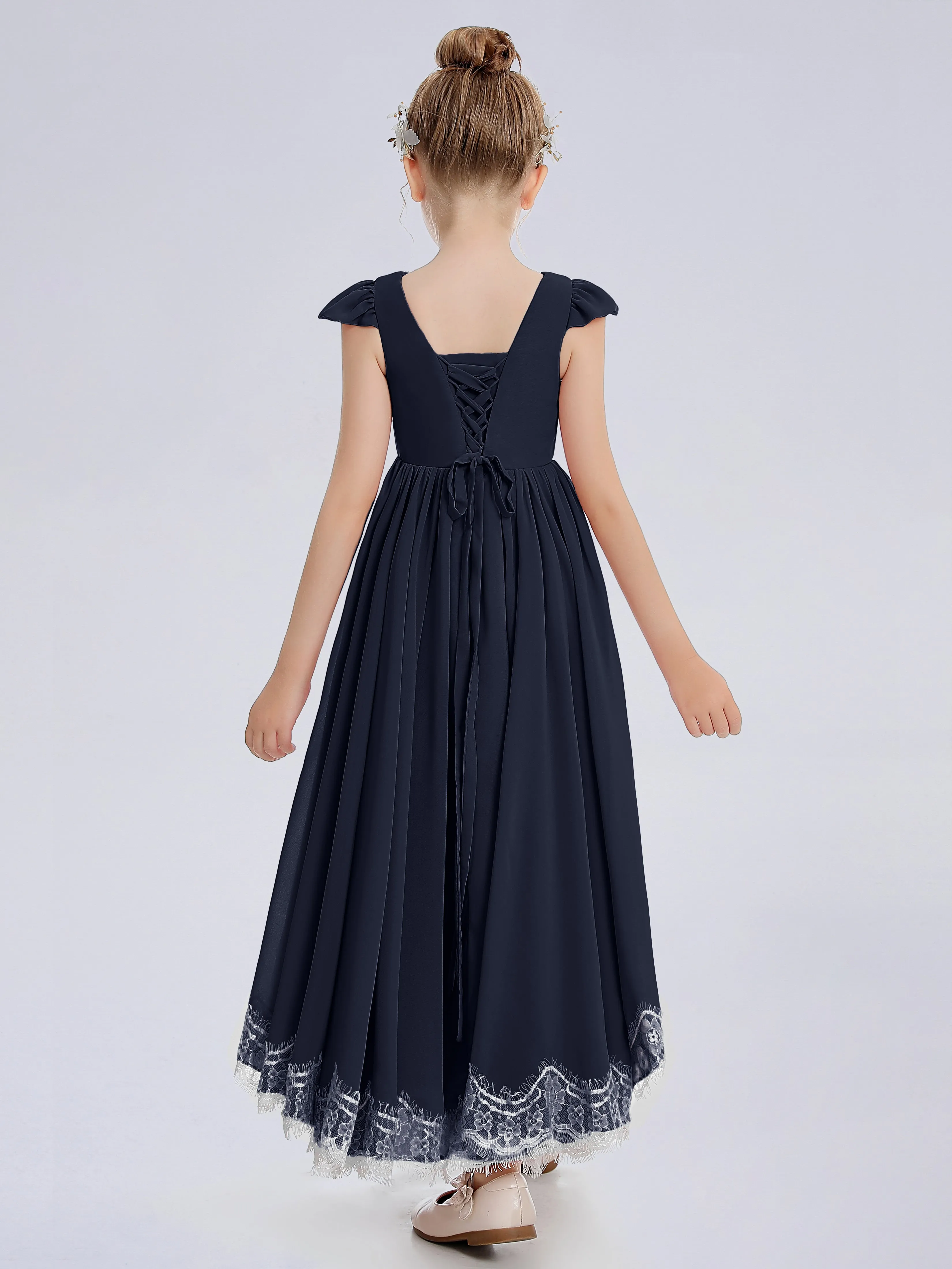 Cap Sleeves Junior Bridesmaid Dress with Cascade